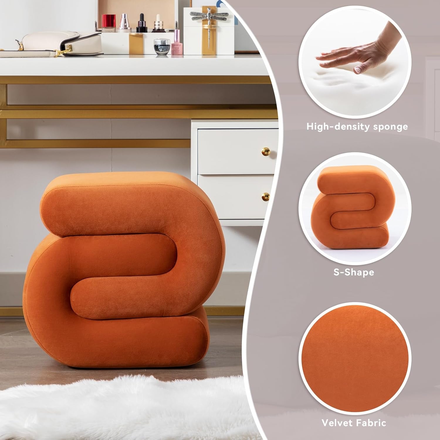 Orange Contemporary Premium S Shape Ottoman Footstool-3