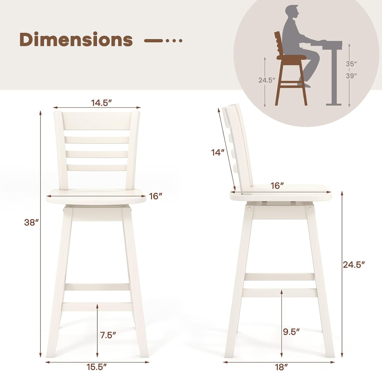 Swivel Wood Bar Stools Set with Ergonomic Design-2