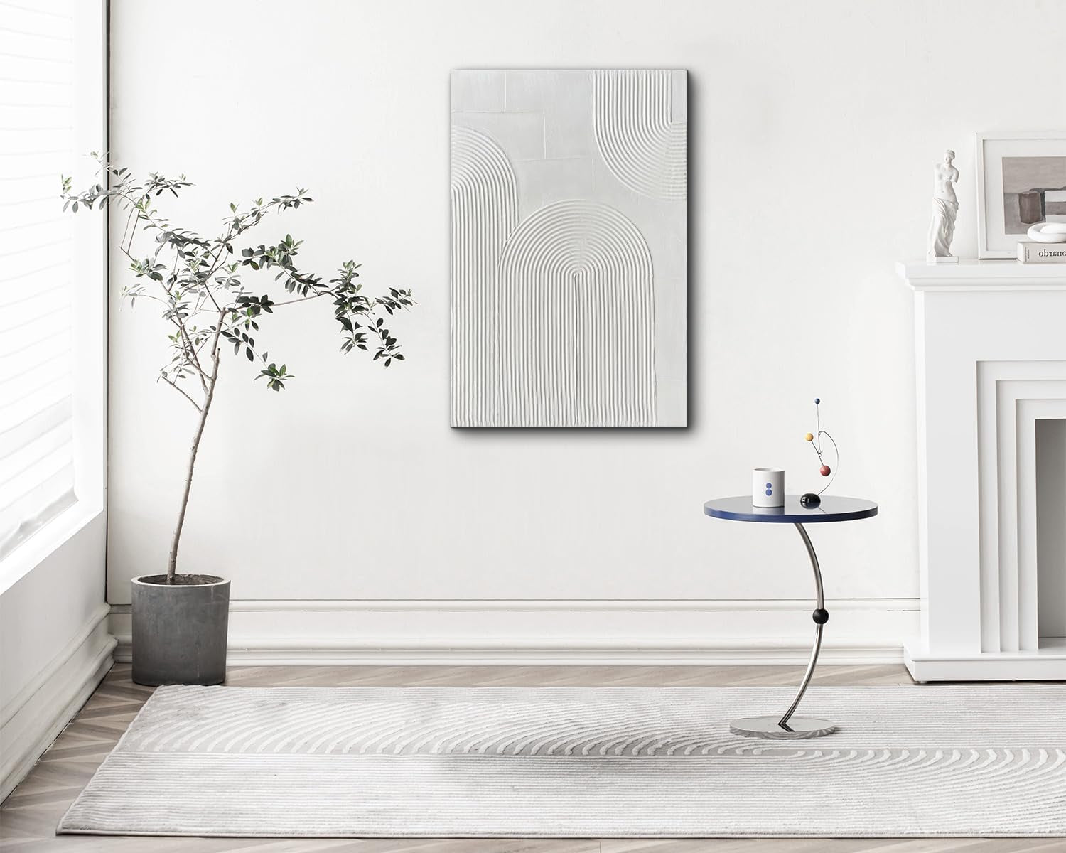 White Textured Abstract Minimalist Wall Art 24x36 Inches-3