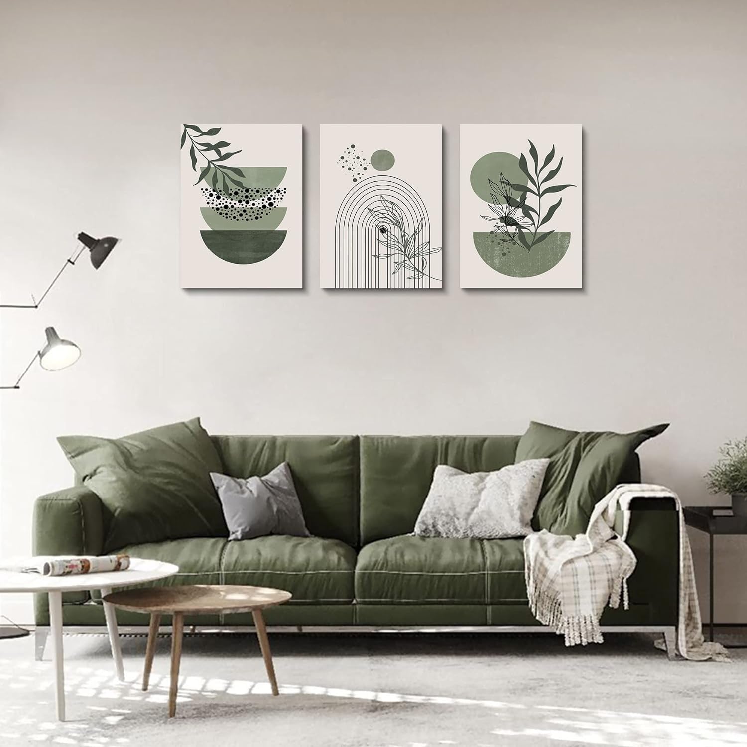 Sage Green Boho Framed Wall Art Set of 3, 12x16 Inch-1