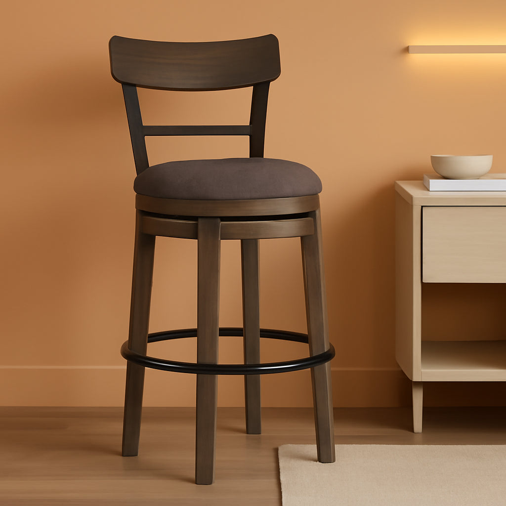 30 Inch Gray Upholstered Swivel Farmhouse Bar Stool-0