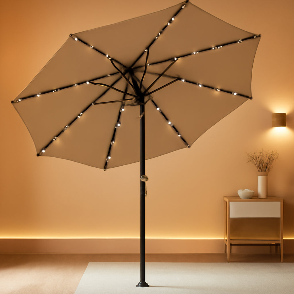 10 Ft Solar LED Patio Umbrella With Tilt Adjustment And UV Resistant Fabric All Weather Use-0