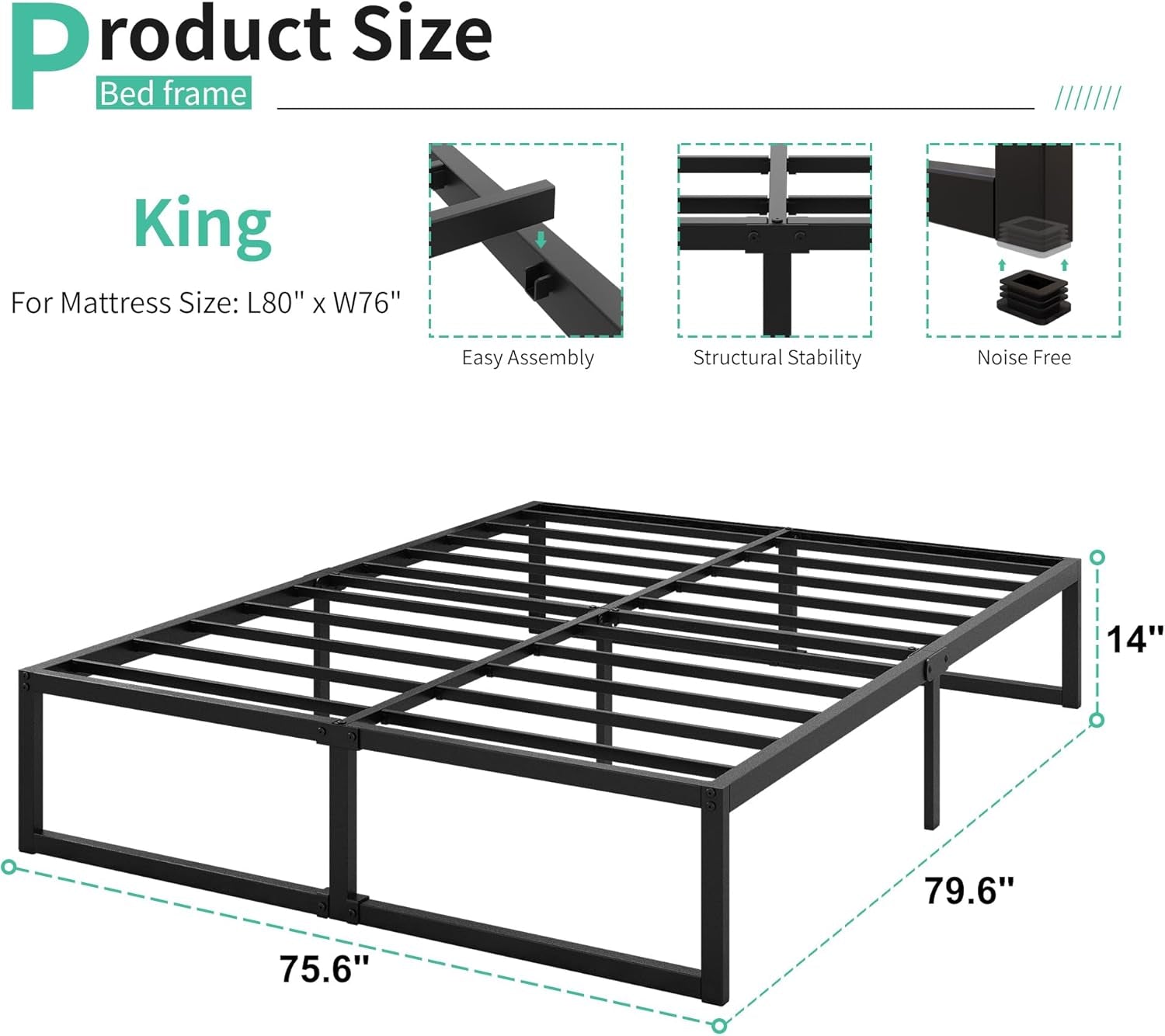 14 Inch Heavy Duty Metal Bed Frame with Slats-1