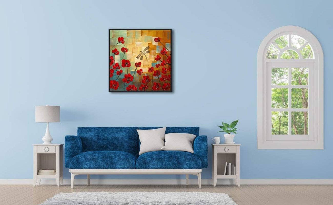 Framed Dragonfly Floral Impressionist Canvas Wall Art-3