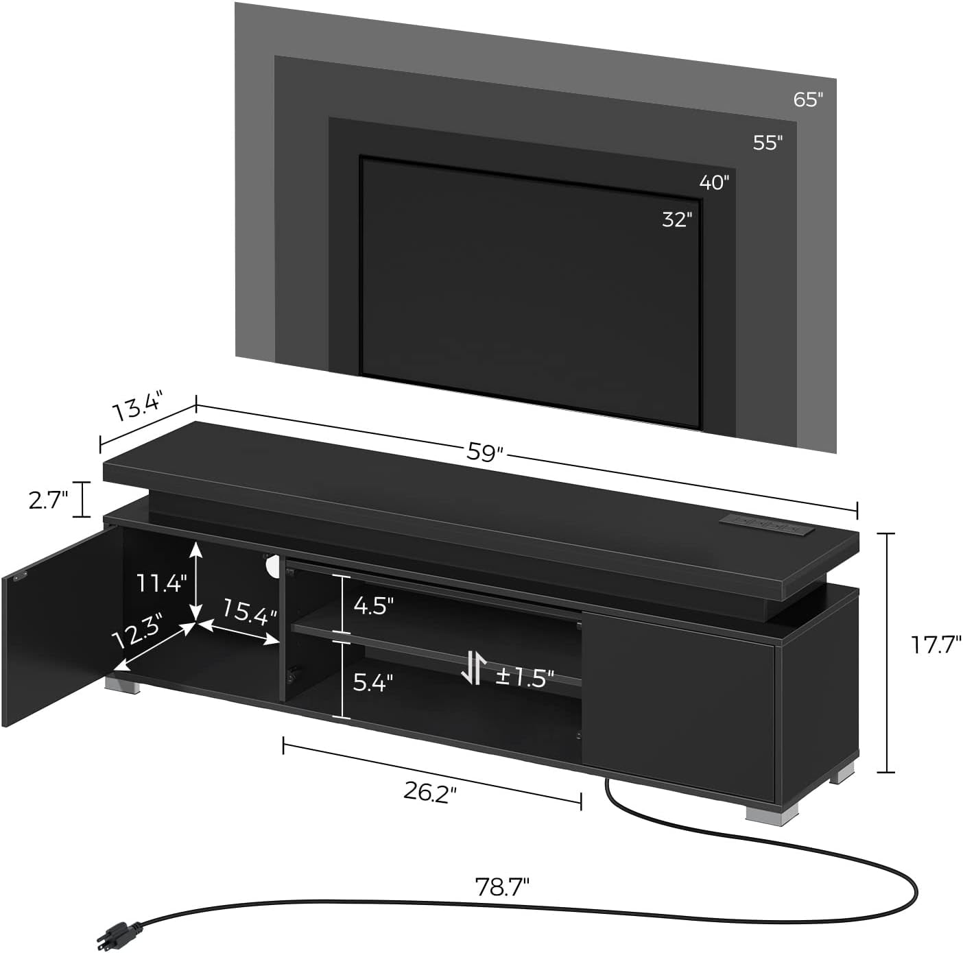 LED TV Stand with Power Outlet & Storage Cabinet-1