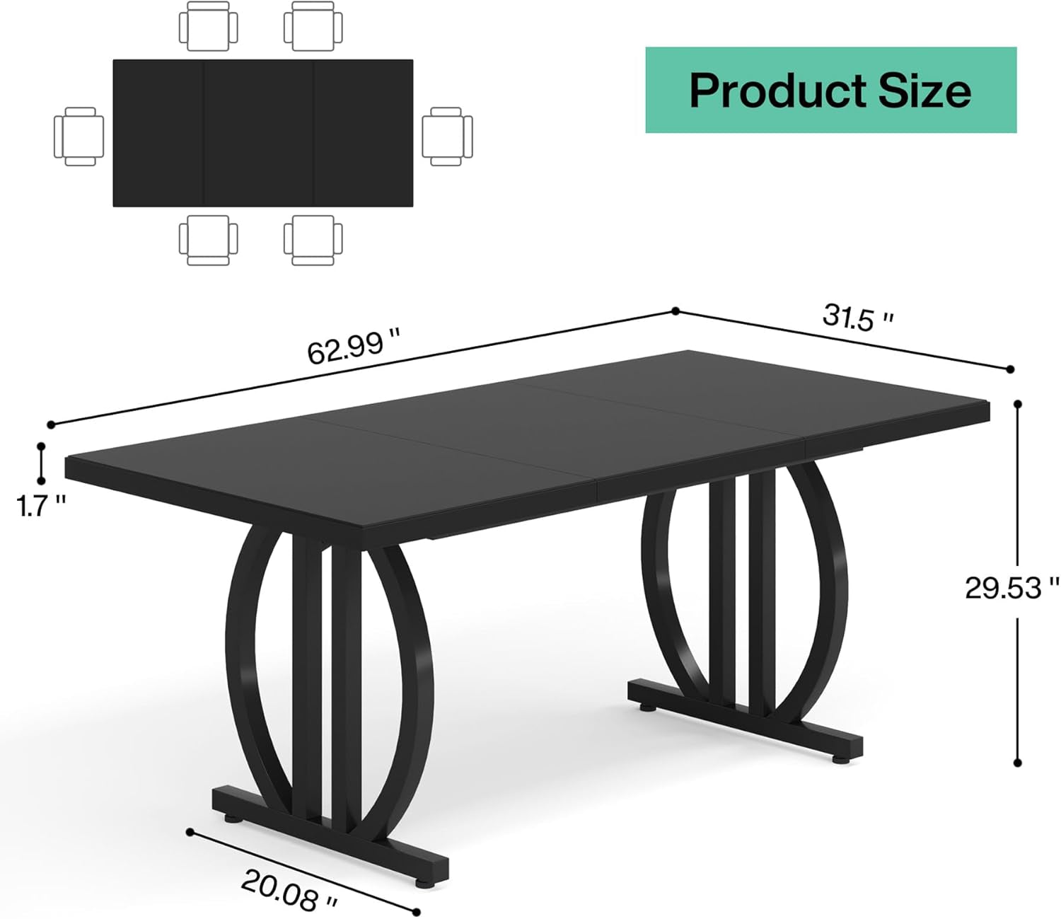 Black Modern Dining Table FourToSix People Rectangular-2