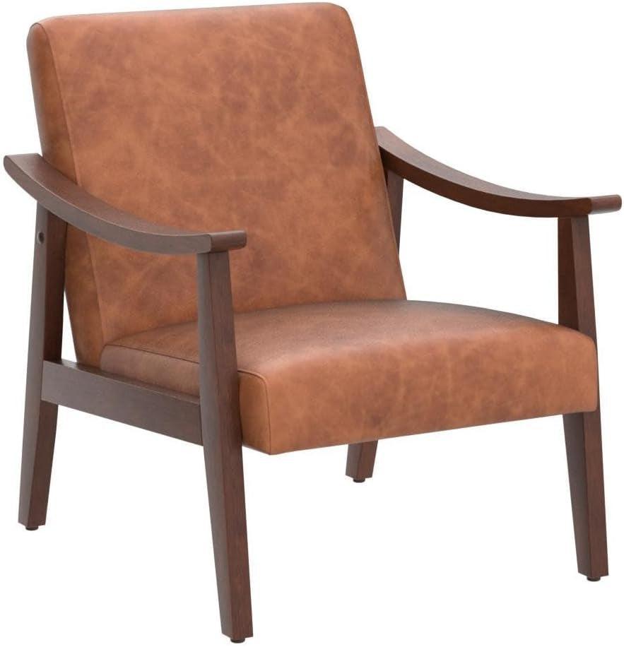 PU Leather Accent Chair Brown Set of 2 Mid Century Modern-4