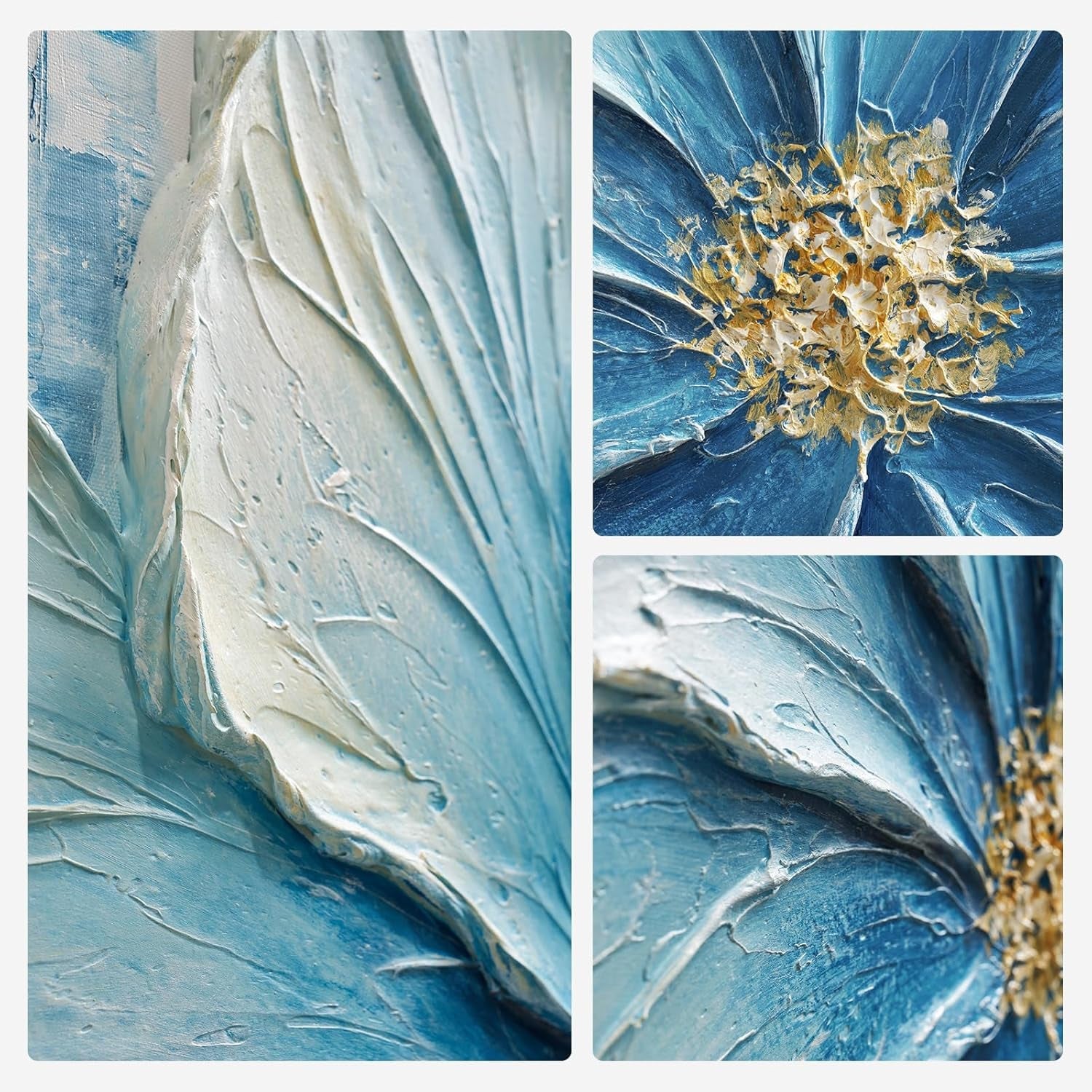 Blue Floral Layered Texture Canvas Wall Art Twenty Four By Thirty Six-1