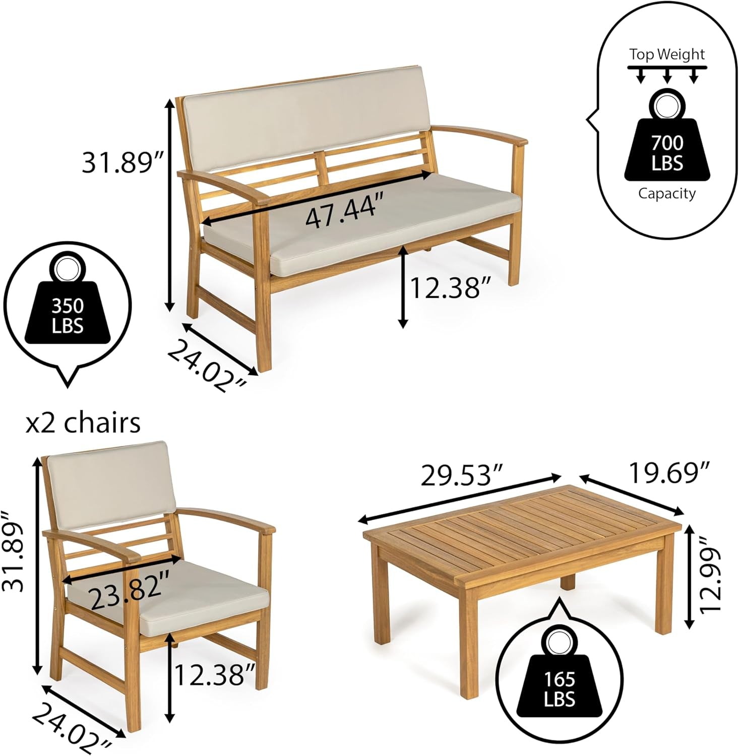 Barclay Four Piece Acacia Wood Outdoor Patio Set Teak Brown-3