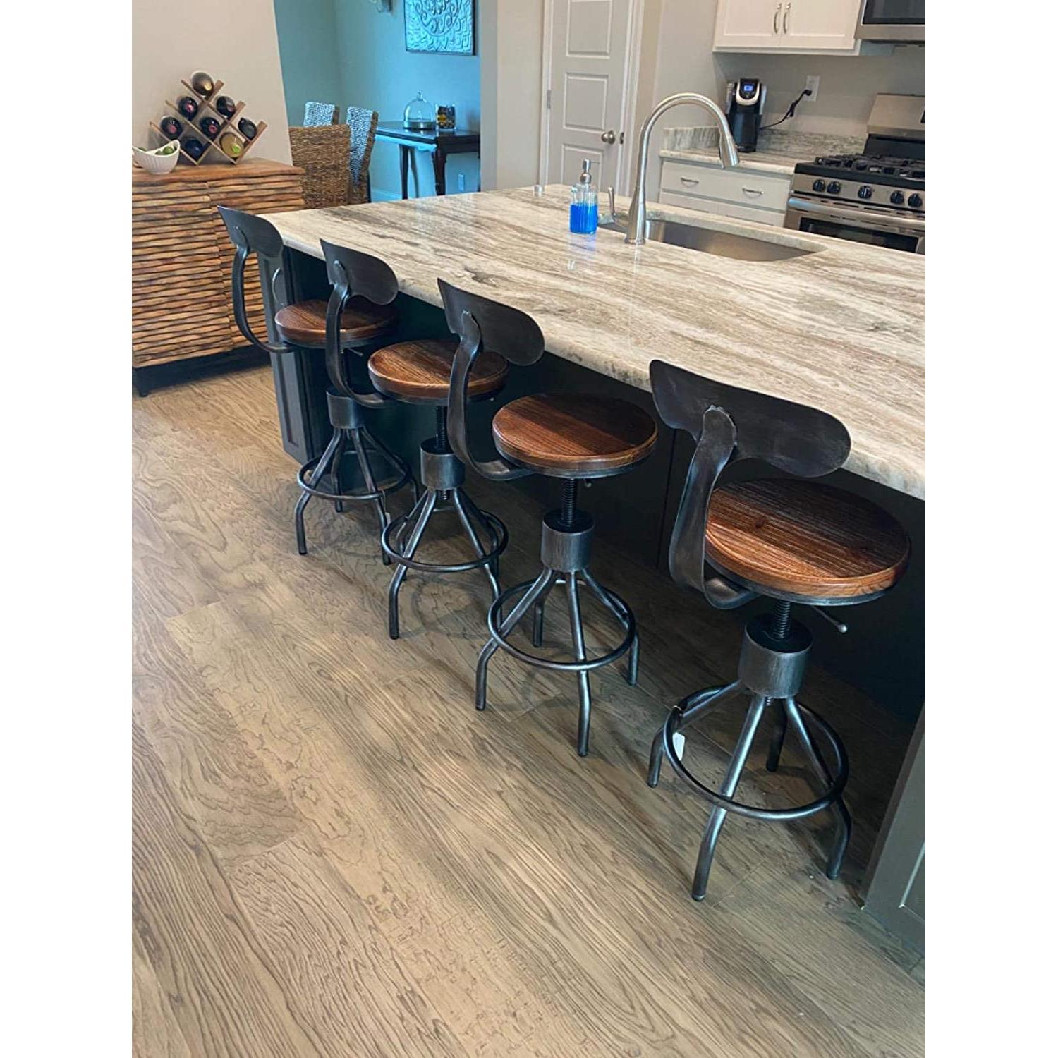 Adjustable Rustic Industrial Bar Stool Brown Seat Set of 2-2