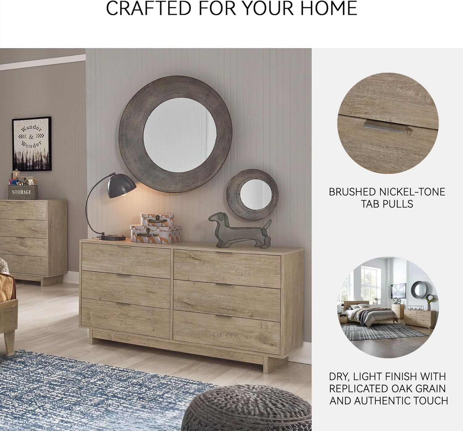 Oliah Rustic Six Drawer Dresser Light Brown Collection-4