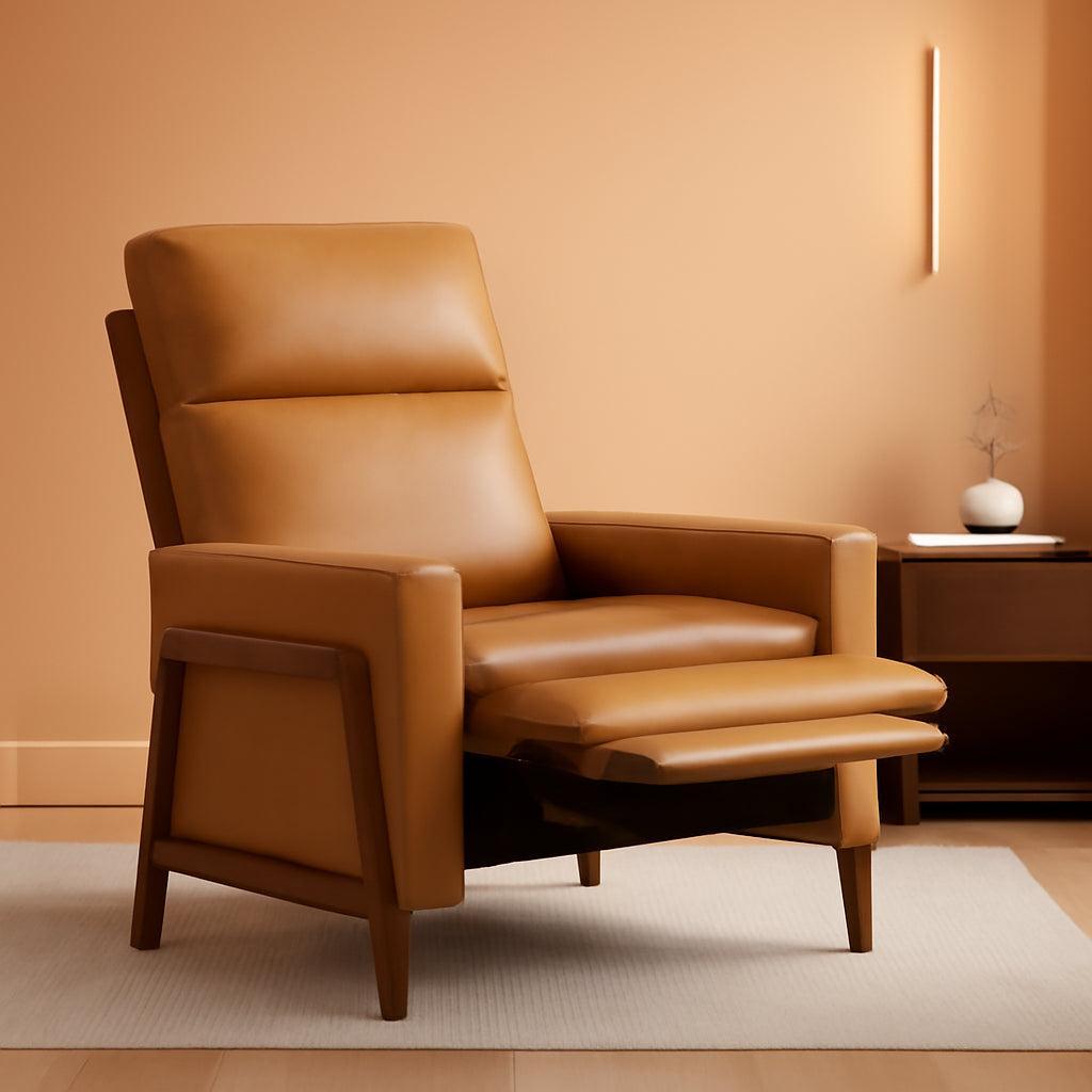 Camel Leather Wingback Recliner Chair With Footrest-0