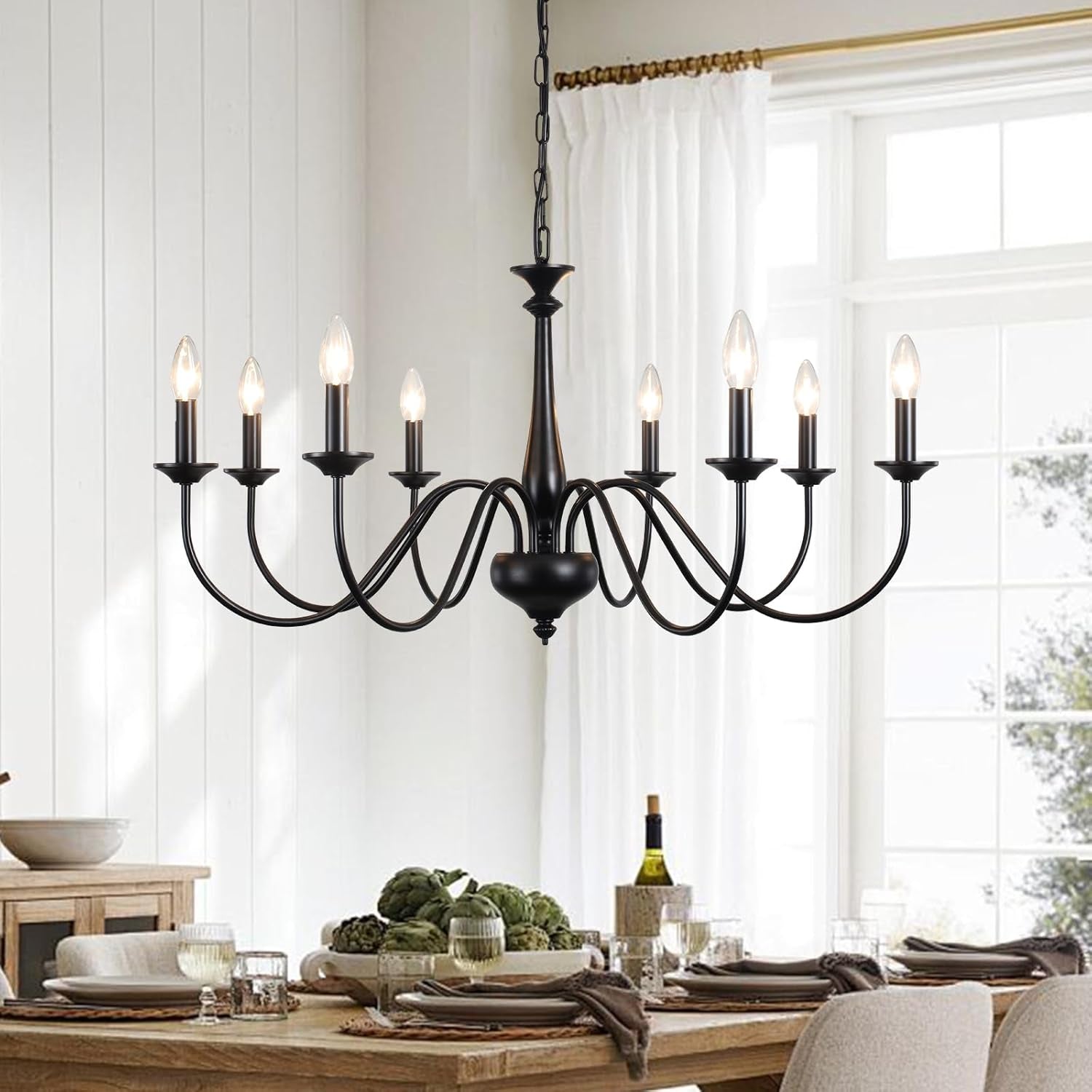Eight Light Black Farmhouse Chandelier Ceiling Fixture-0