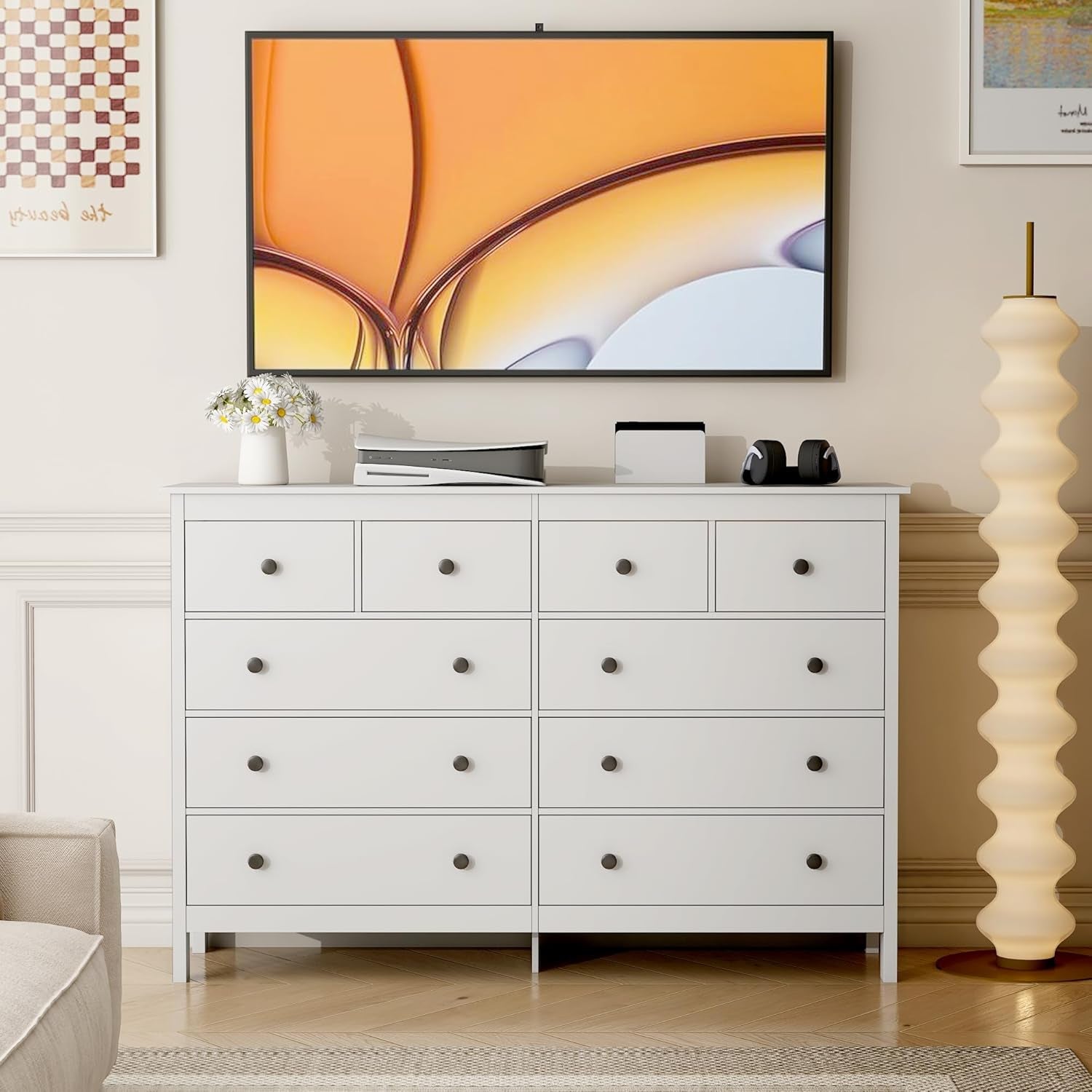Luxurious White 55 Inch Ten Drawer Dresser-2