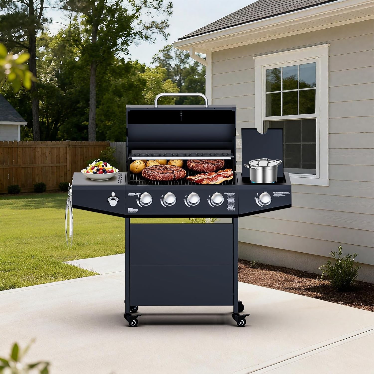 Four-Burner Propane Gas Grill 50,000-BTU Side-Burner