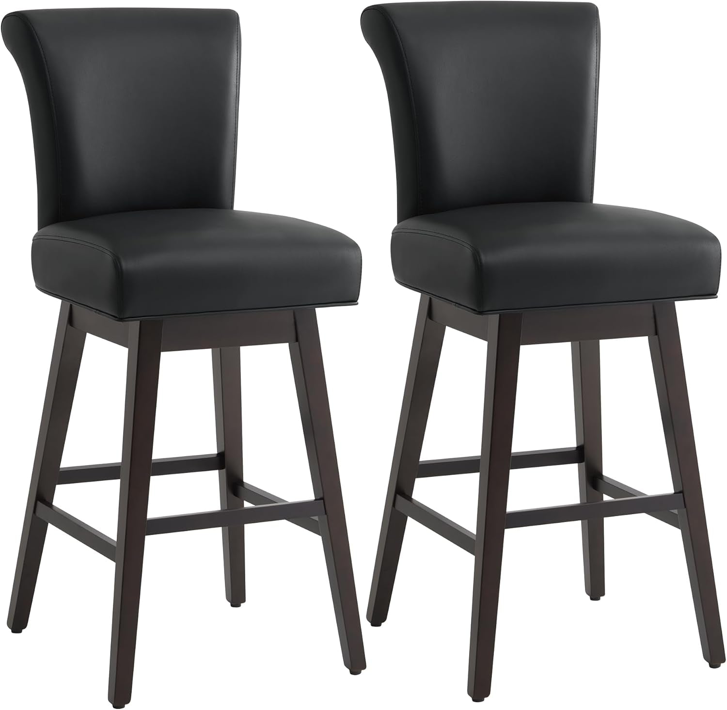 30 Inch Counter Height Swivel Bar Stools Set of 2, FSC Certified Modern Upholstered Faux Leather Swivel Barstool Chairs with Back, Black-0