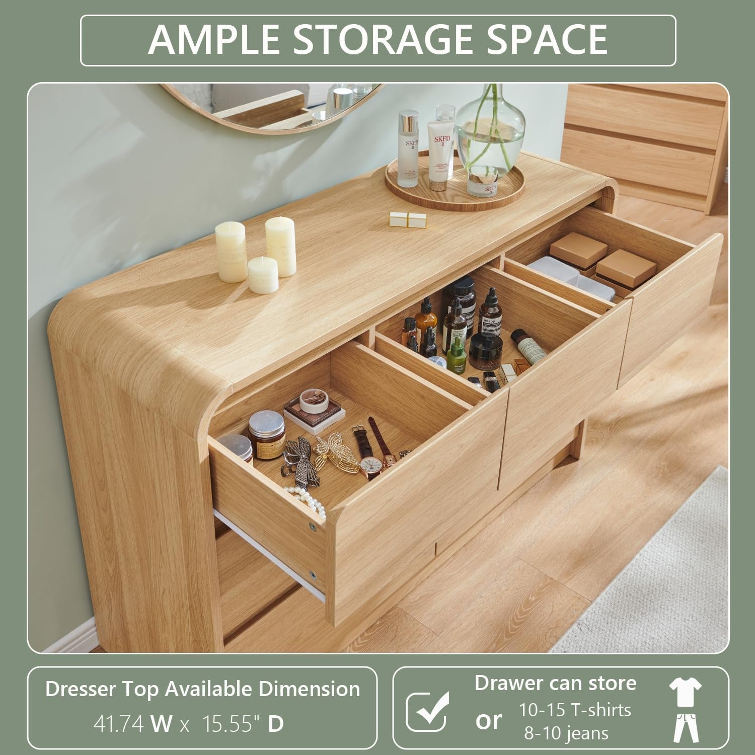 Contemporary Oak Seven Drawer Dresser With Texture-3