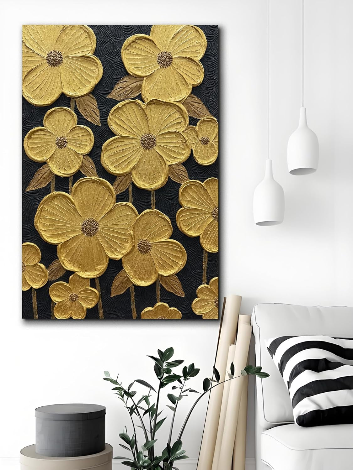 24x36 Inches Hand Painted Black White Grey Texture Wall Art-1