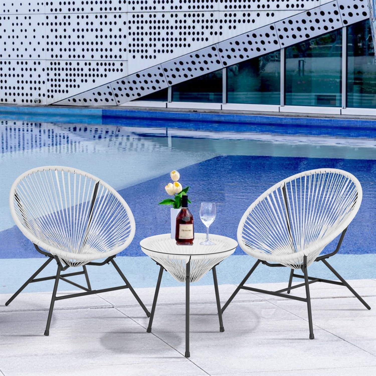 Acapulco Patio Bistro Set 3 Piece Outdoor White With Glass Top-2