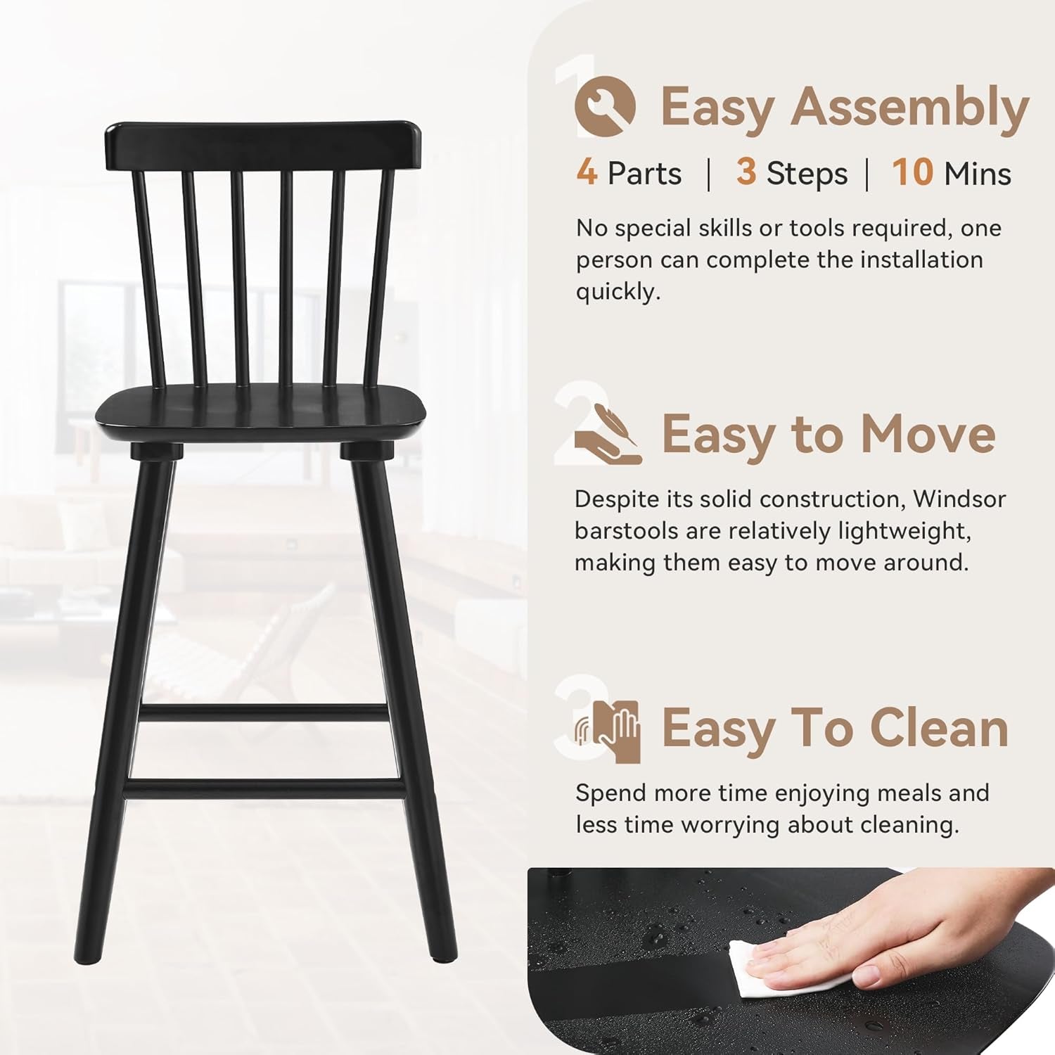 Classic Wooden Bar Stools Set of Four for Kitchen-4