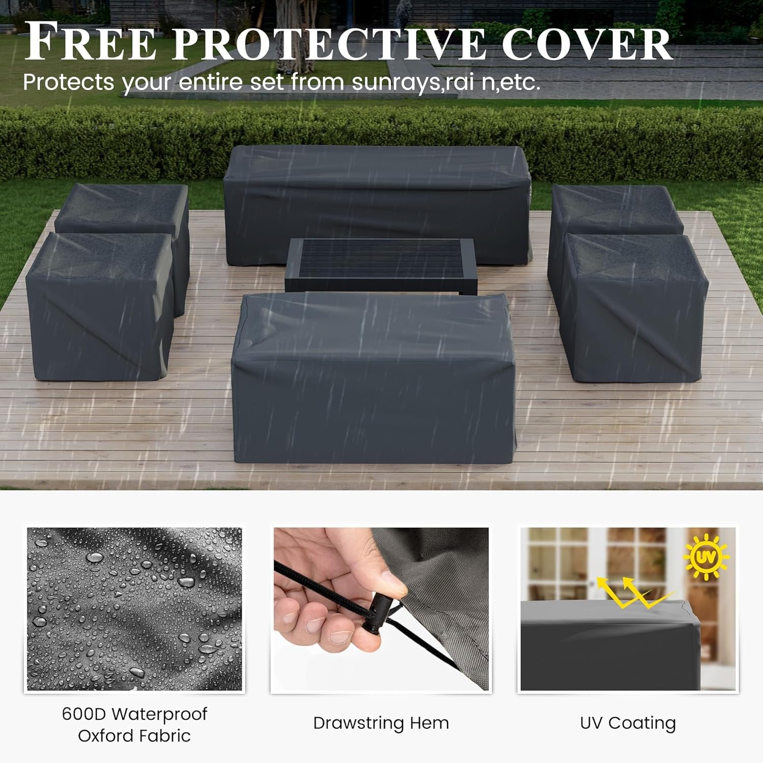 Aluminum Patio Set 10 Piece Waterproof Covers Gray-4