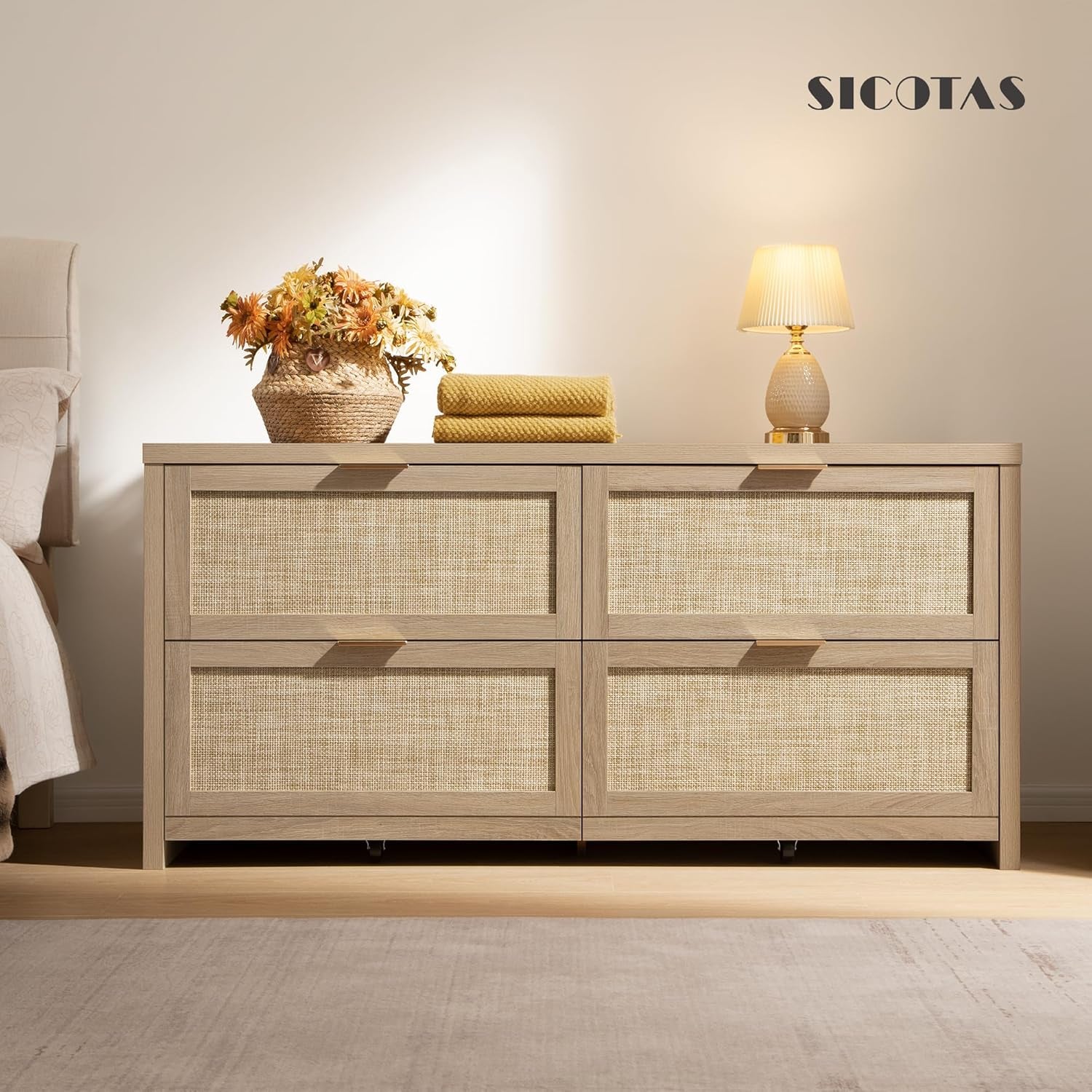 60.8 Inch Dresser Caramel Oak Finish With 7 Drawers-2