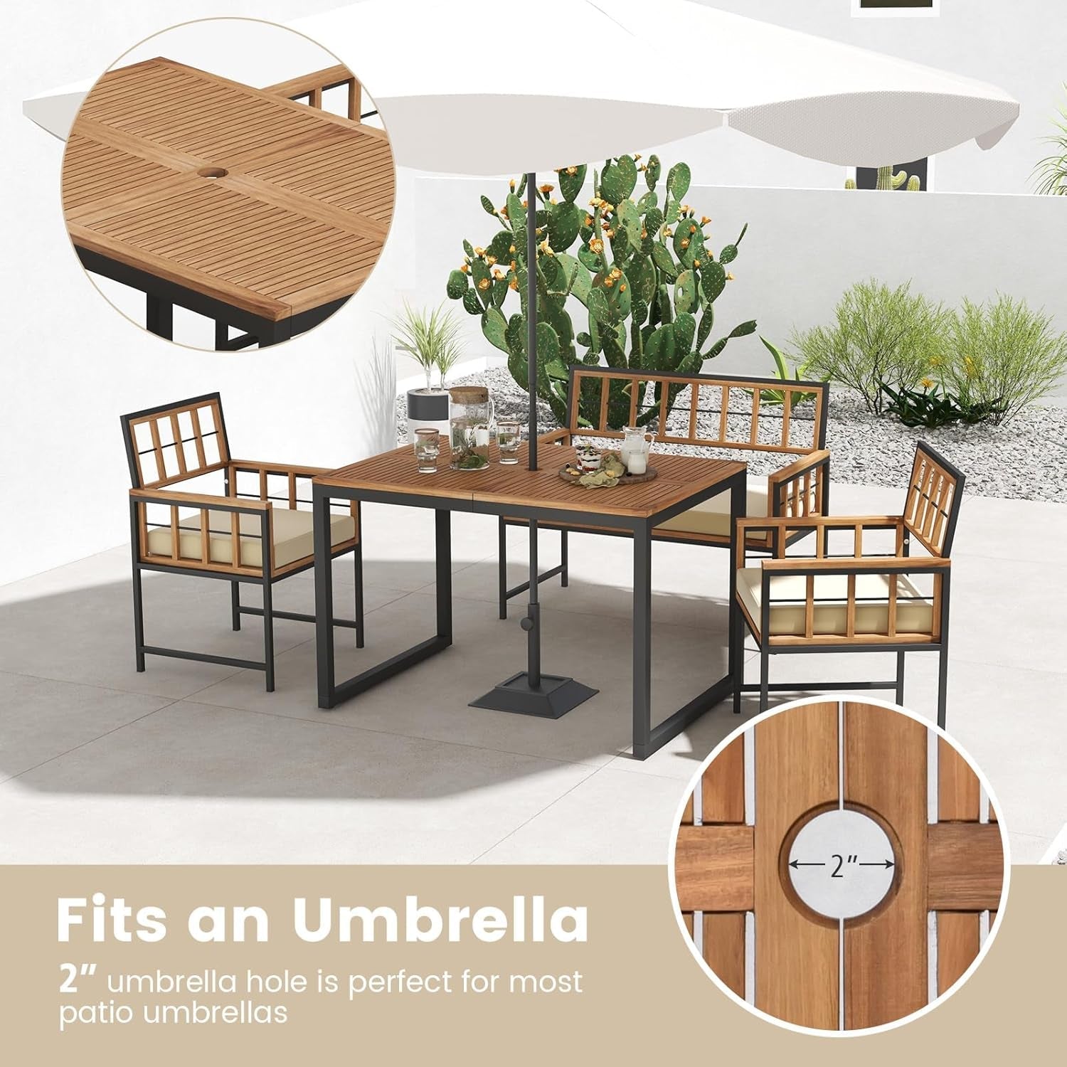 4 Piece Patio Dining Set With 47 Inch Acacia Table-3