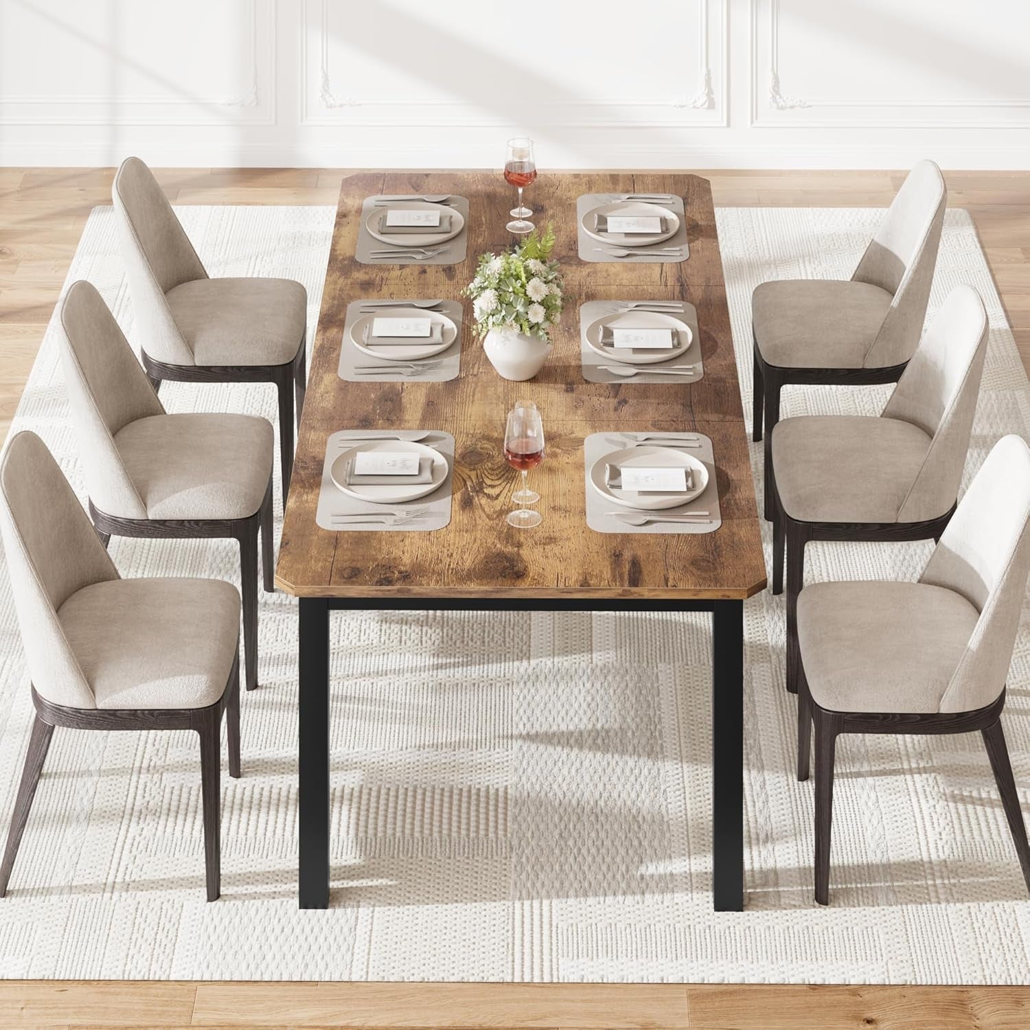 Industrial Dining Table for 6~8 People,78.7" Long Kitchen Table, Wood Dining Table, Kitchen & Dining Room Table,Rectangle Dining Room Table for 6 Perfect for Dinner or Meeting-Brown(Table Only)-4