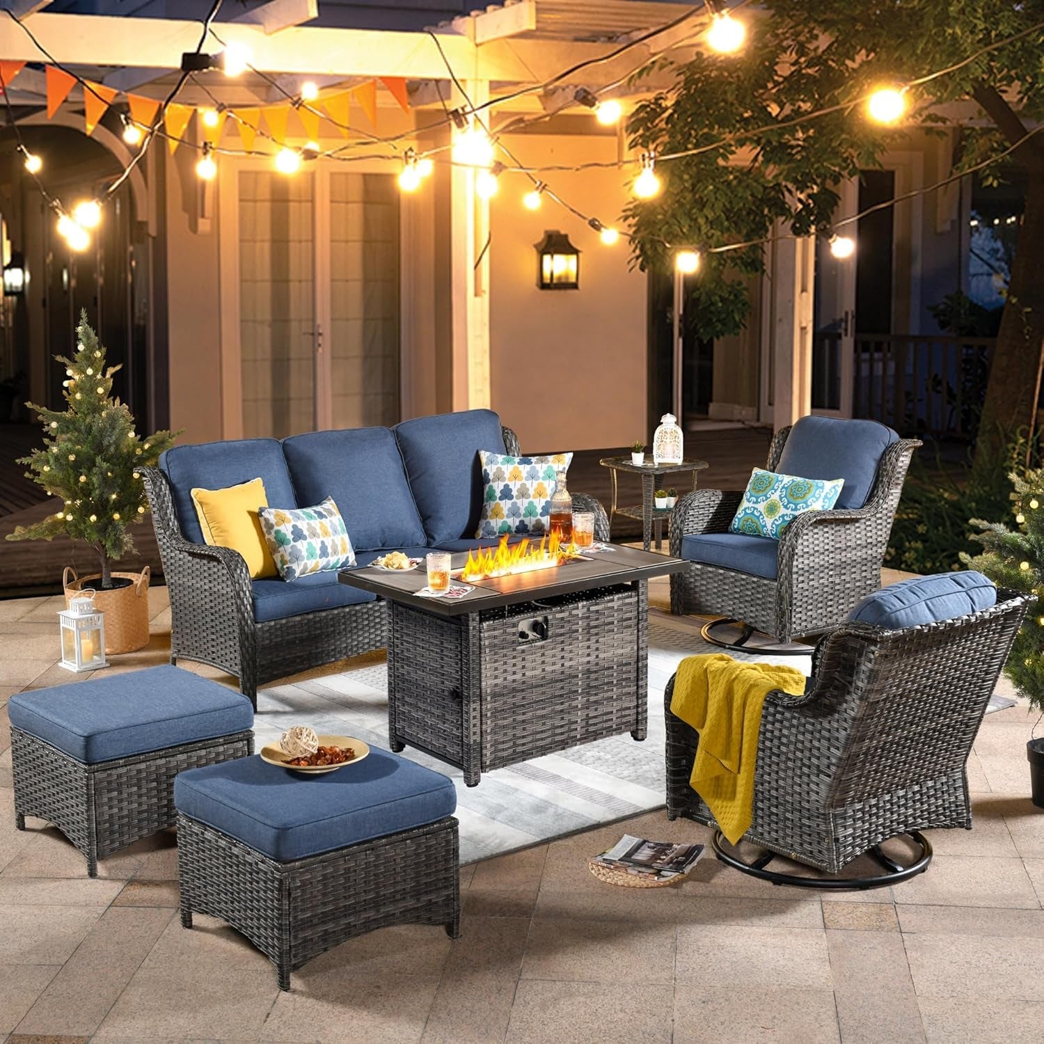 Seven Piece Outdoor Patio Furniture Set with Fire Pit-0
