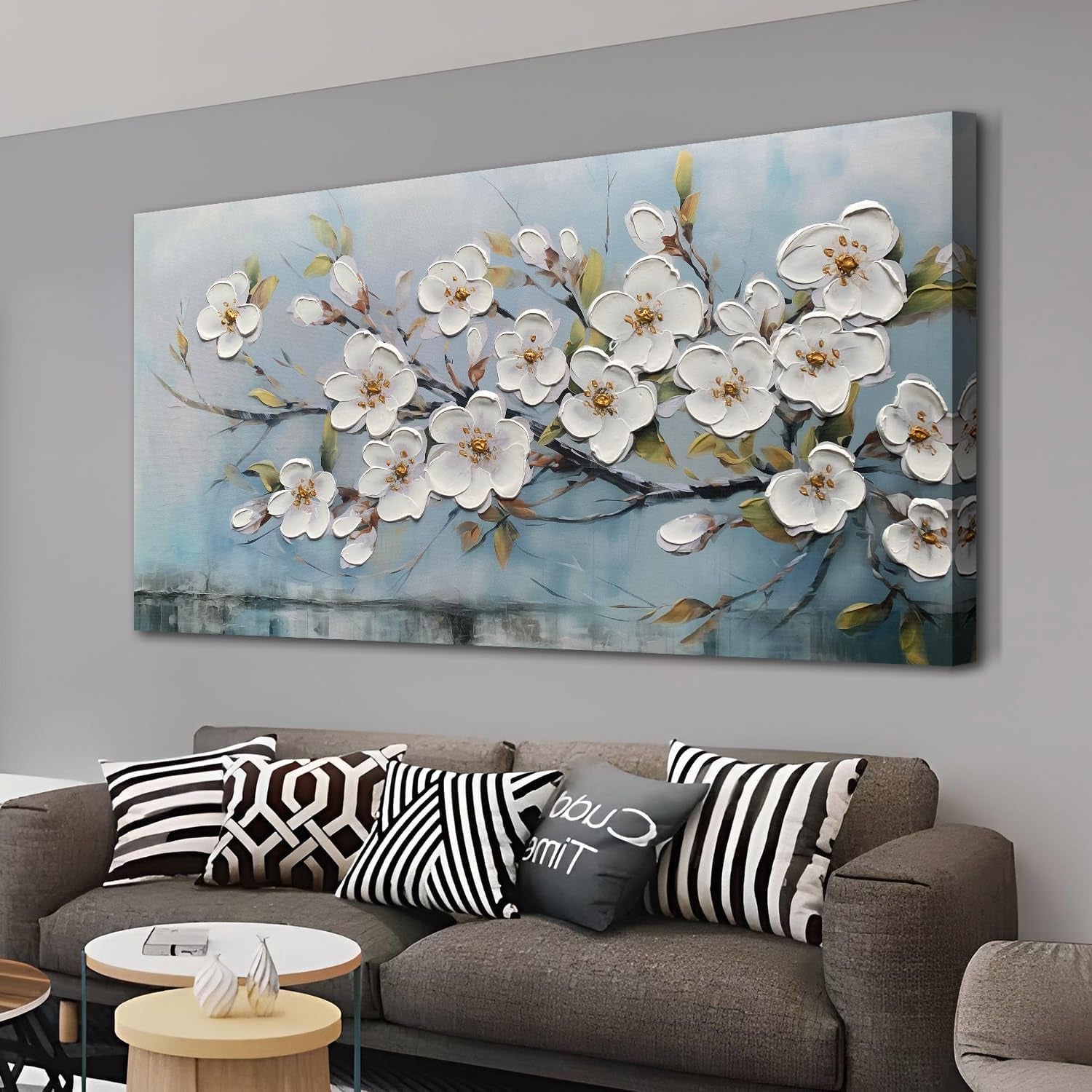 White Textured Floral Land scape Wall Art 40x20 Inches-1