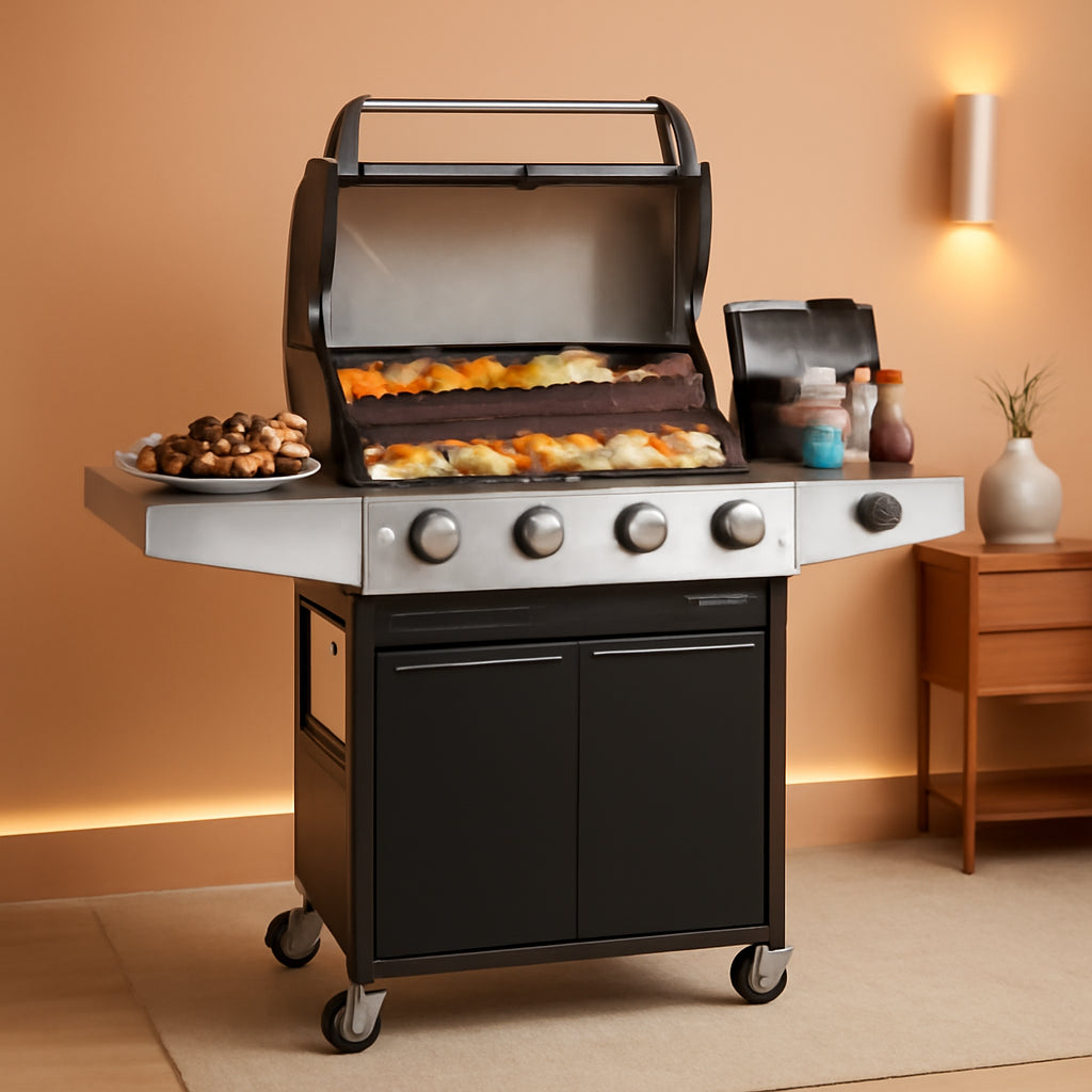Propane Barbecue Grill Four Burner Black Stainless