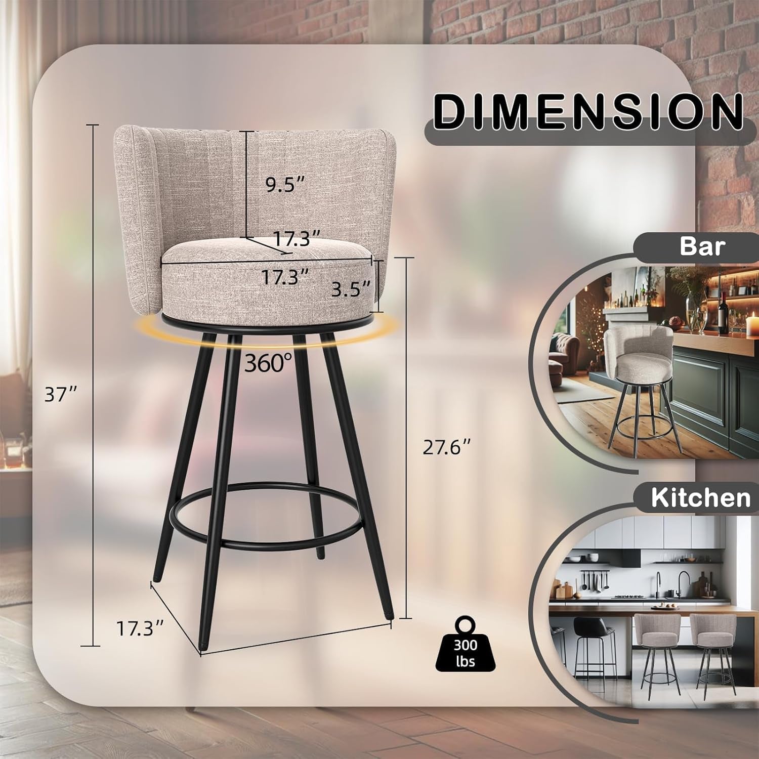 Stylish Swivel Bar Stools Set of Two Beige-1