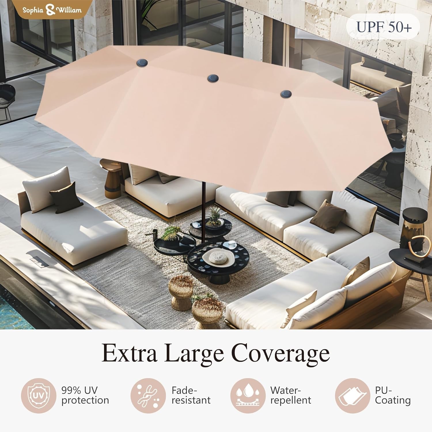 8 Piece Patio Dining Set For 6 With 13 Foot Beige Umbrella-1