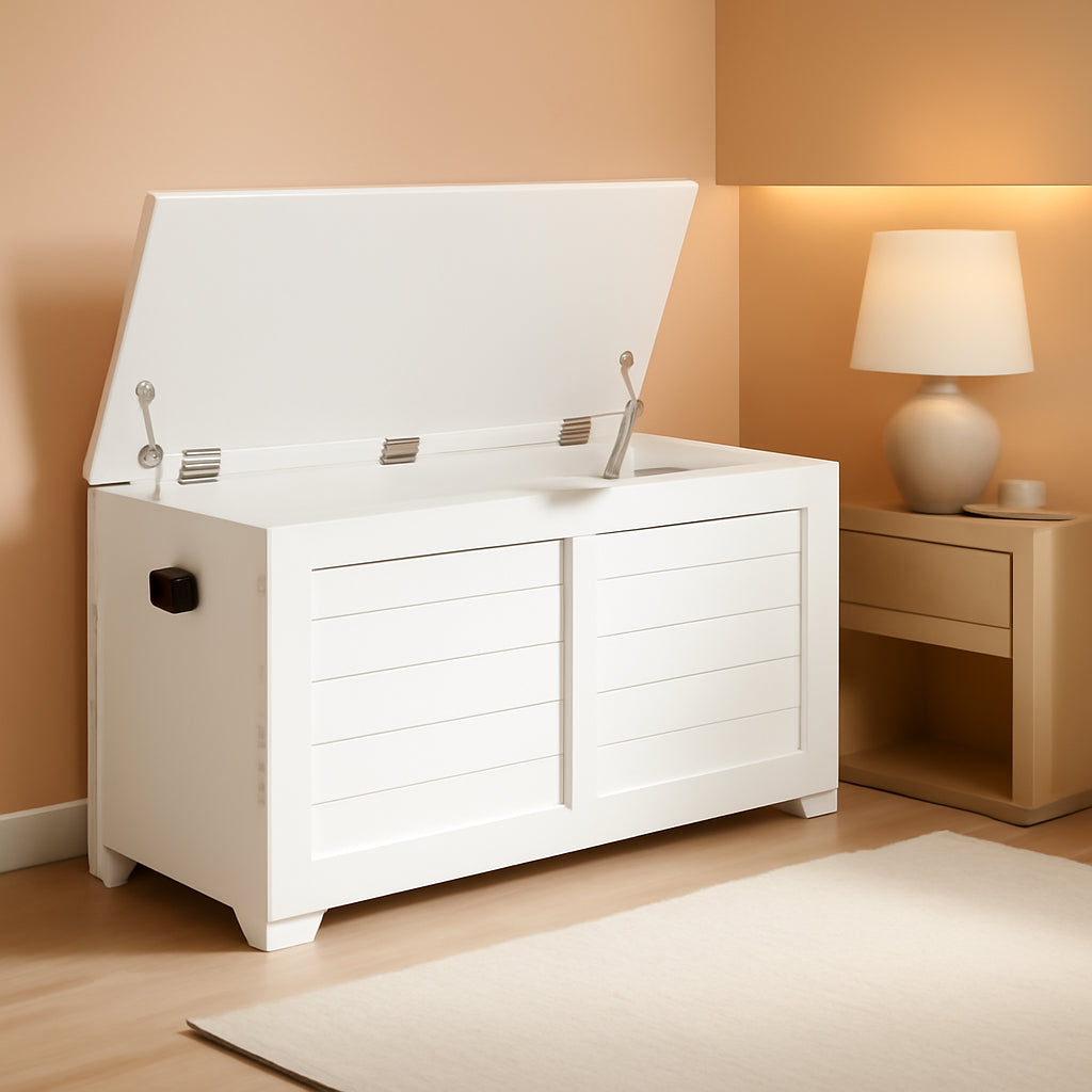 Cloud White LargeCapacity Storage Bench Hinges Chest-0