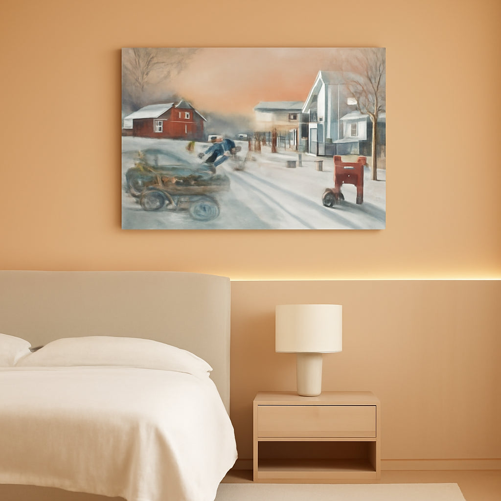 Red Barn Christmas Canvas Wall Art Winter Farm Decor-0
