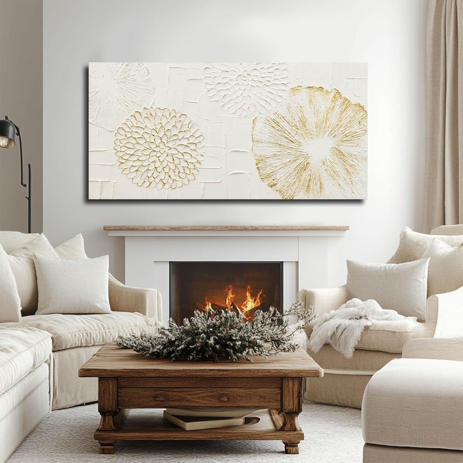 Elegant White Floral Canvas Wall Art 24x48 Inches Wide-4