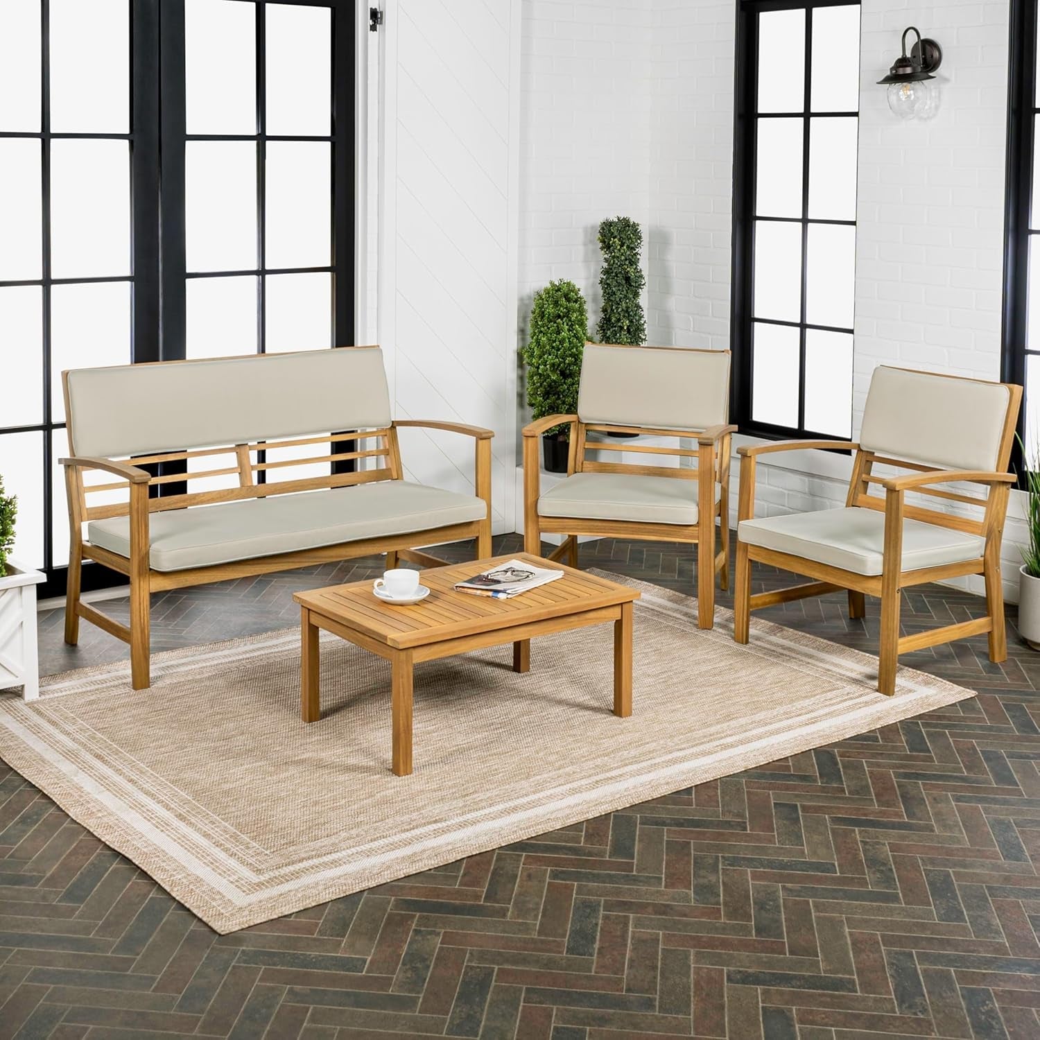 Barclay Four Piece Acacia Wood Outdoor Patio Set Teak Brown-4