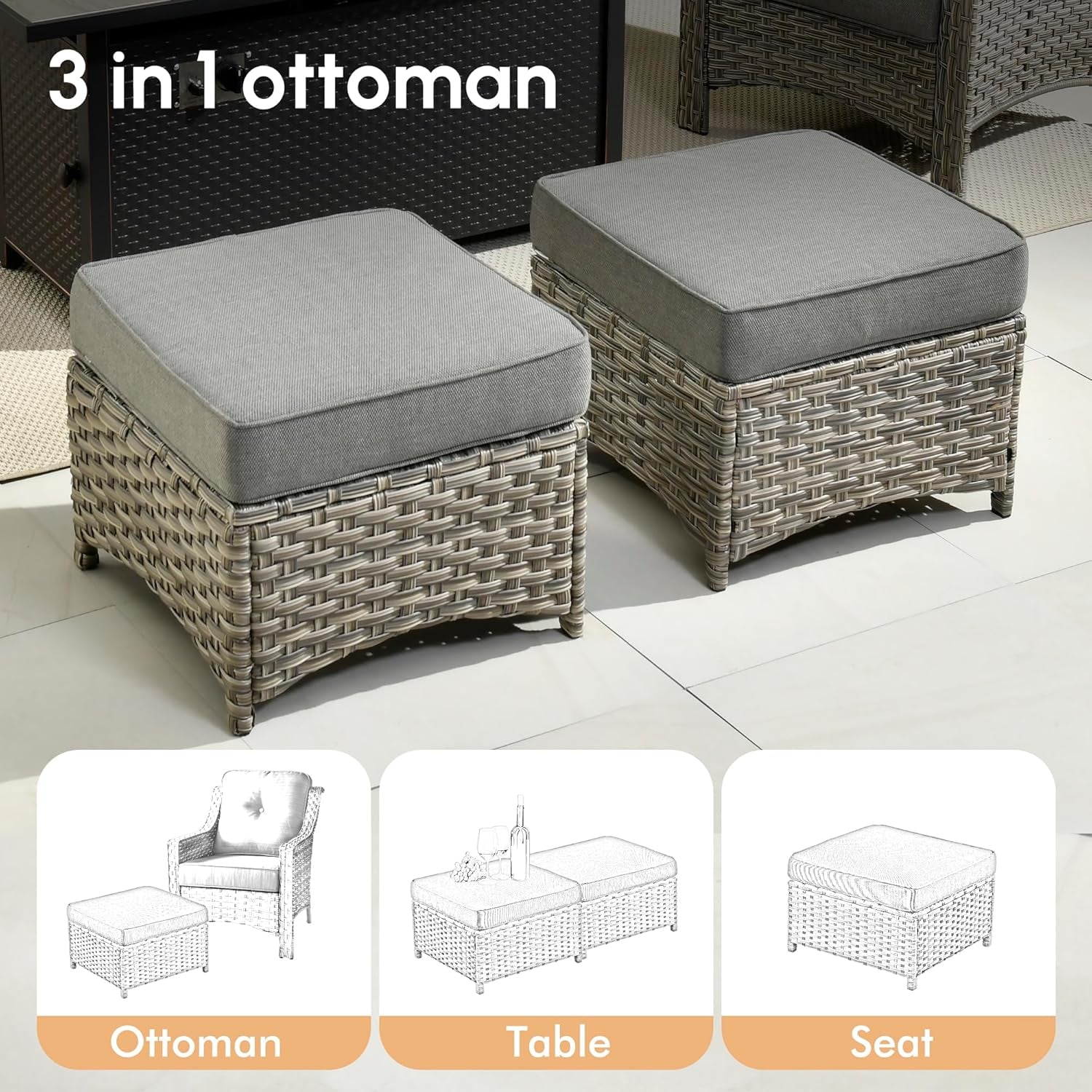 Outdoor Patio Furniture Set with Fire Pit and Ottomans-2