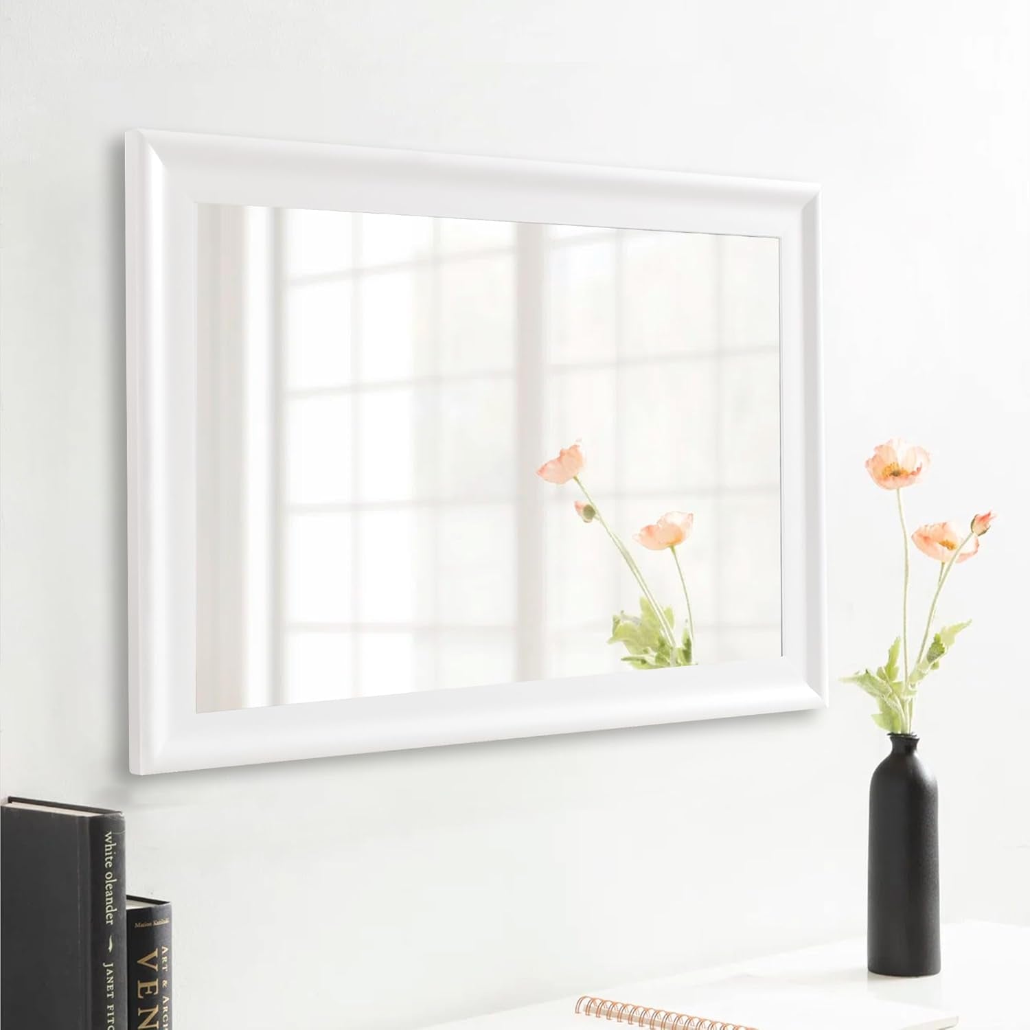 Rectangular White Wood Wall Mirror 24x36 Inches Bathroom-1