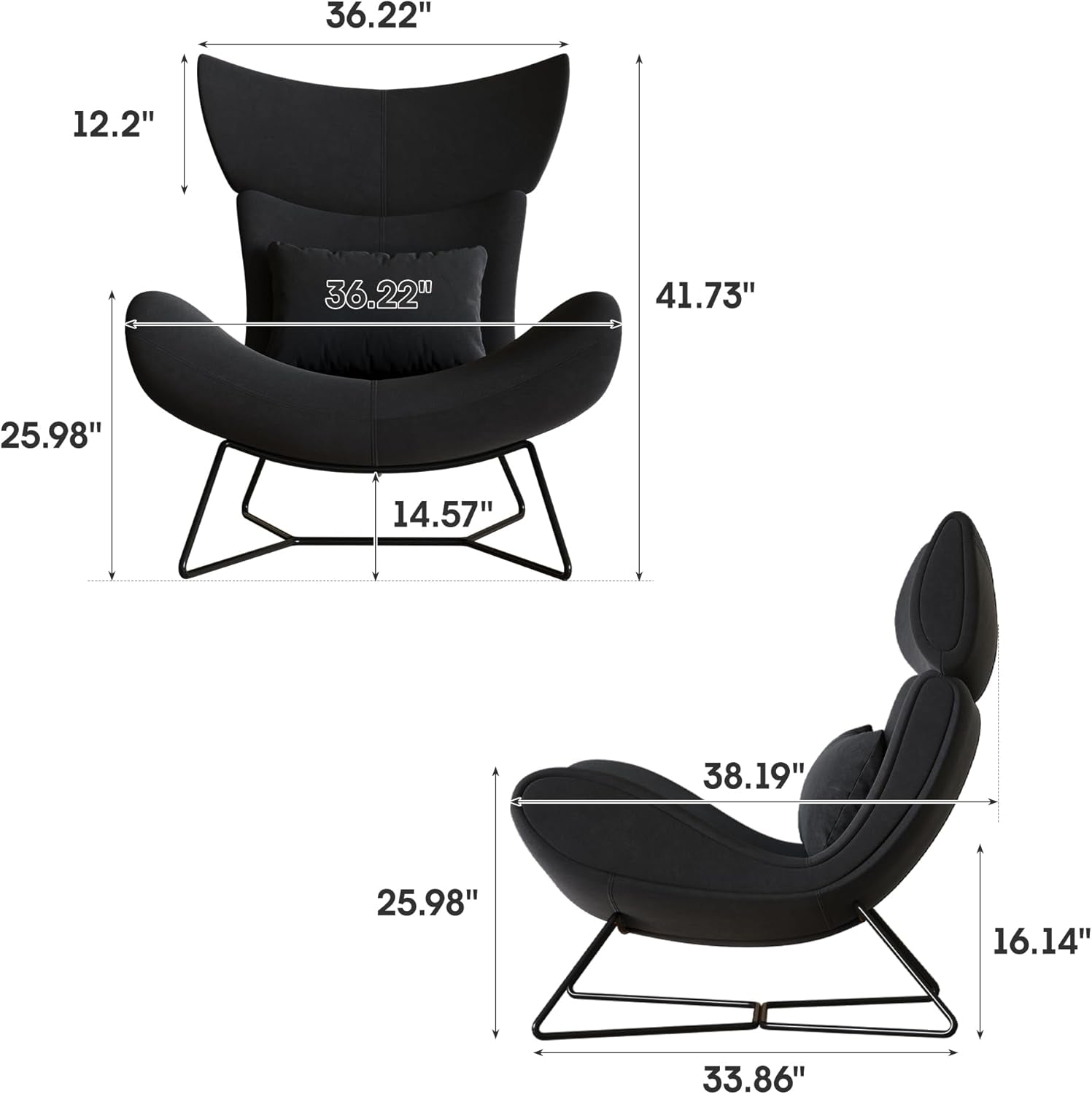 Beige Velvet Wingback Accent Chair Mid Century Modern-1