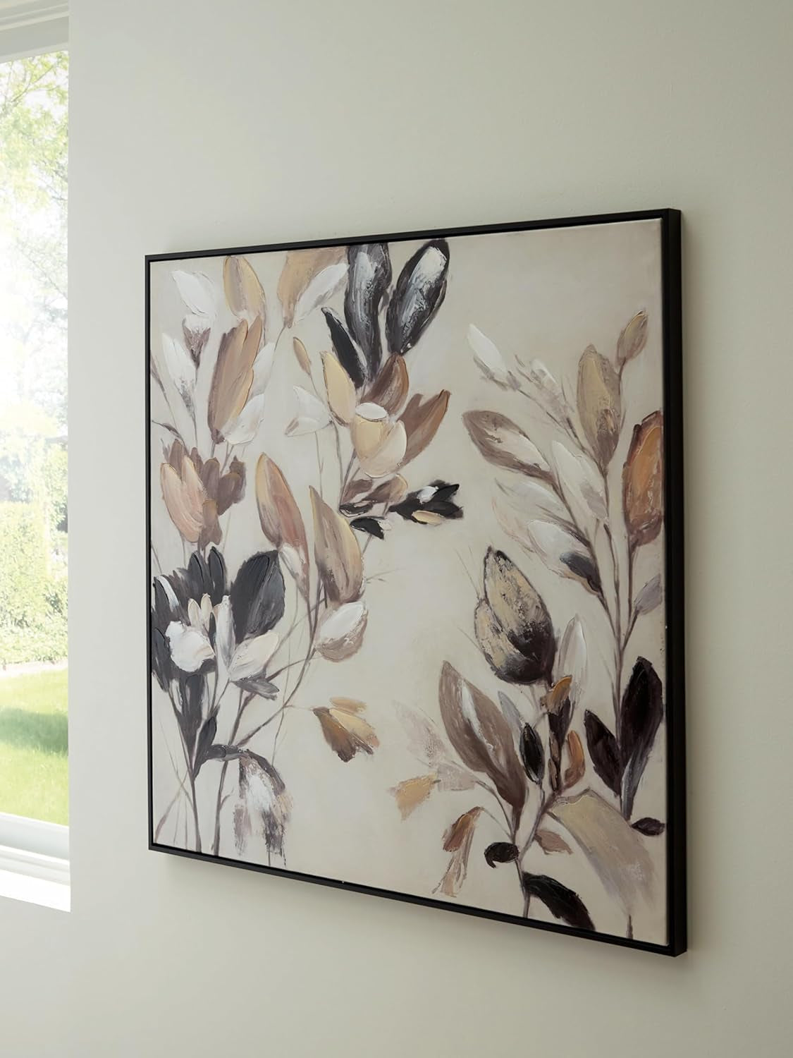 Floral Wall Art Canvas 40x40 Tan Framed Gallery Wrapped-1