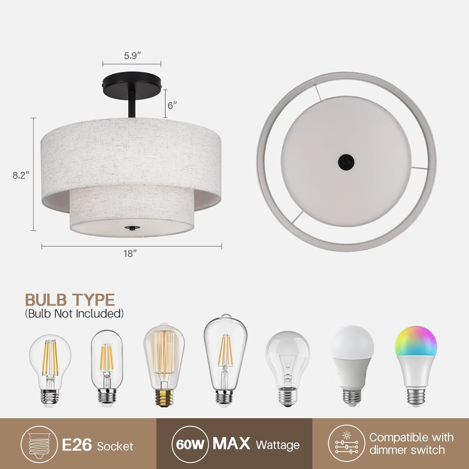 18 Inch Industrial Grade Drum Semi Flush Ceiling Light-1
