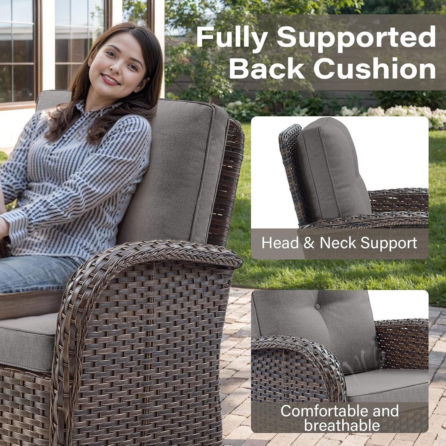 Outdoor Patio Furniture Set With 43In Fire Pit Table Brown-4