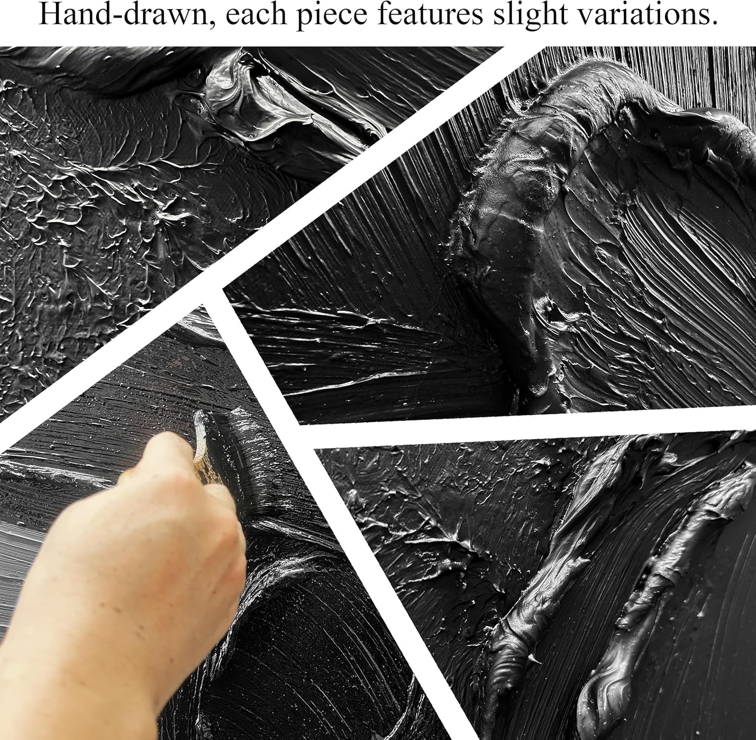 Black Abstract Wall Art Textured Large 29x58 Inches-2