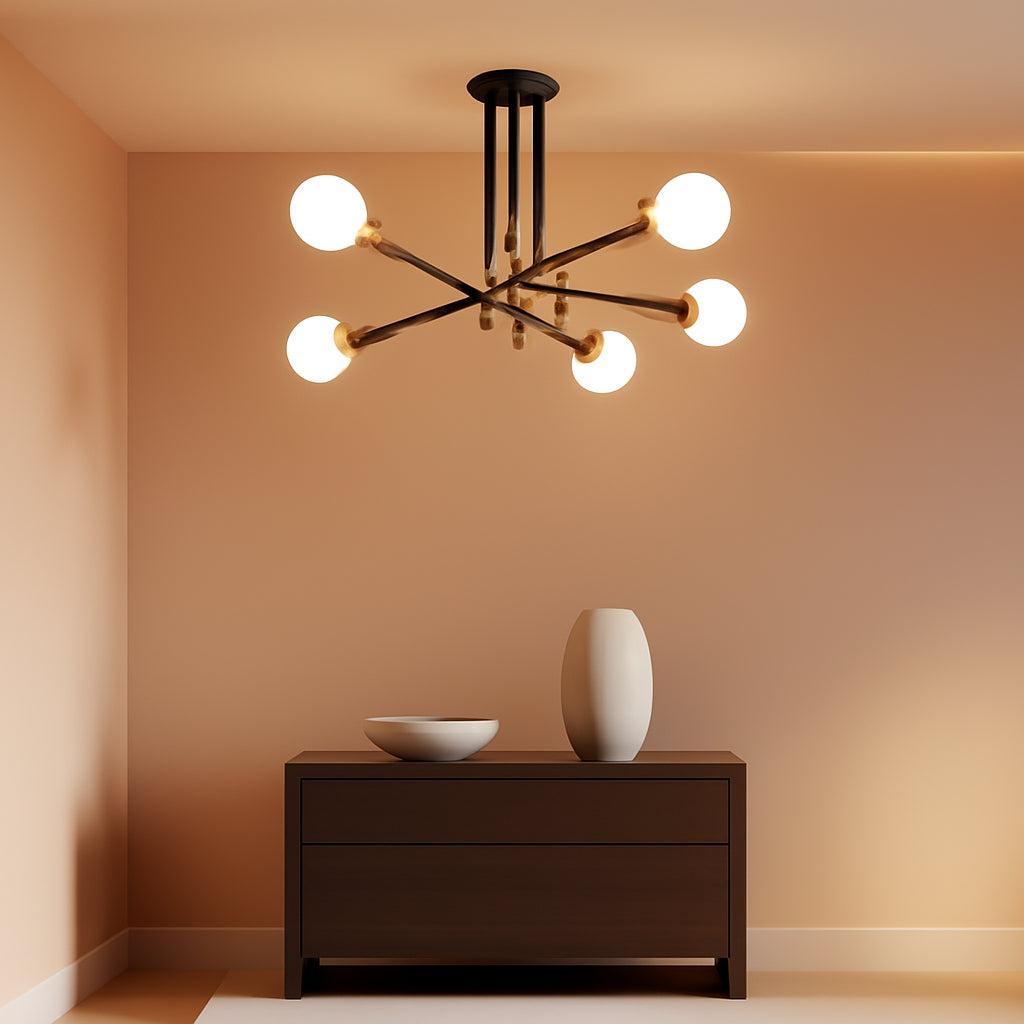 31 Inch 6 Light Sputnik Chandelier Goldtone and Black-0