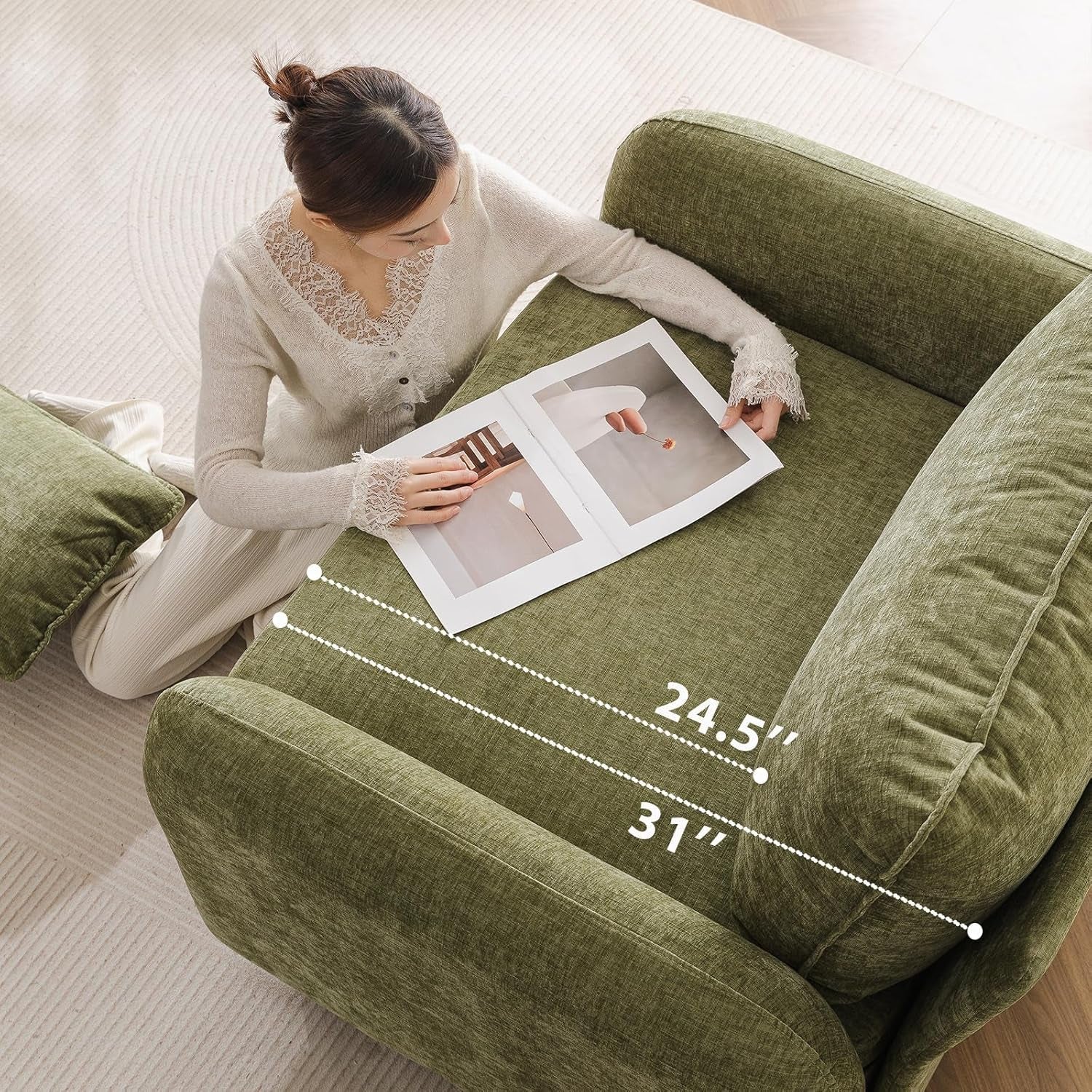 Green Chenille Oversized Accent Chair With DeepStorage-1