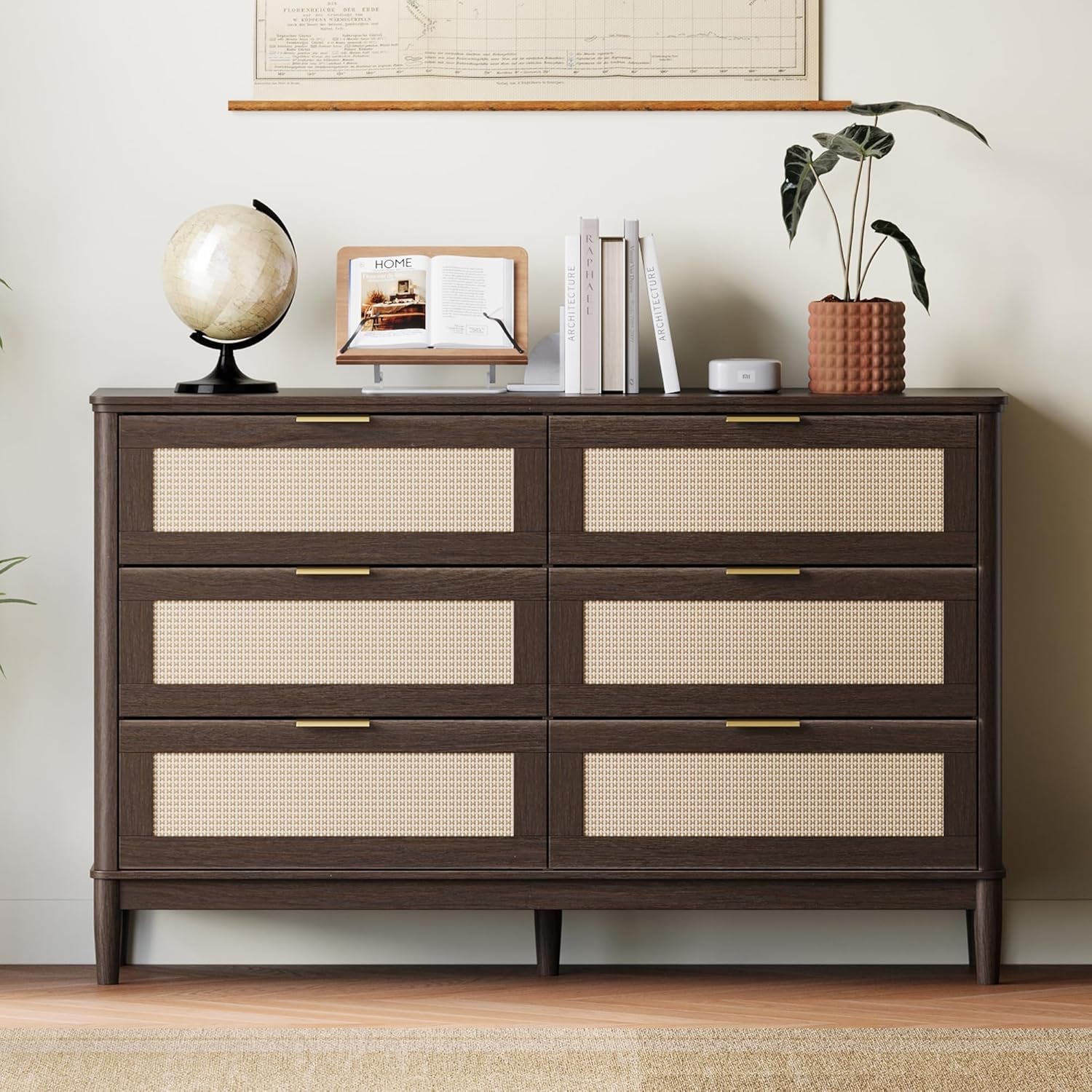 Walnut FortySevenInch Dresser With Six Deep Drawers-2