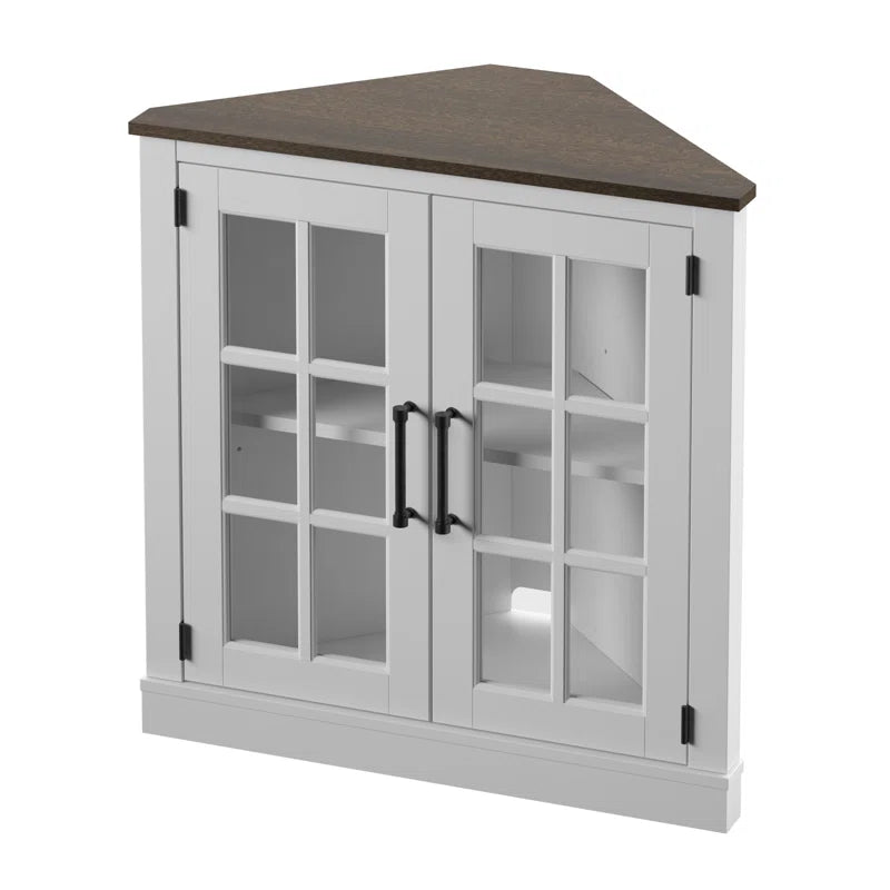 Corner Accent Cabinet With Double Glass Doors Mullions-0