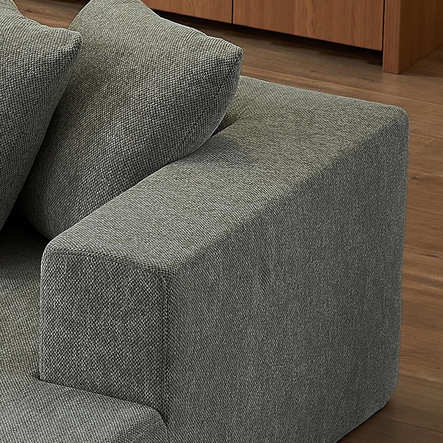 U Shaped Modular Sectional Sofa 6 Seater Grey Chenille-3