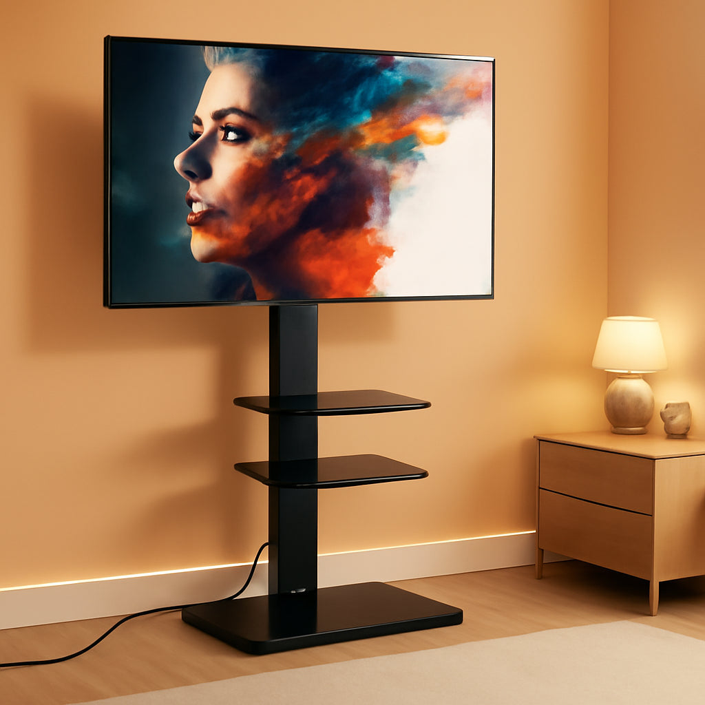 Floor TV Stand with Power Strip for Tvs 32-75 Inch Tvs, Universal TV Stand for Bedroom Living Room with Tempered Glass TV Stand, Swivel TV Stand Holds up to 88Lbs MAX VESA 600X400Mm,Black-0